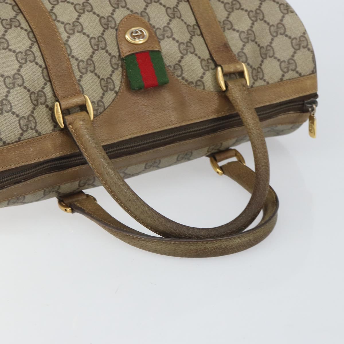 GUCCI GG Supreme Web Sherry Line Boston Bag PVC Beige Gold 40 02 007 Auth BA9679