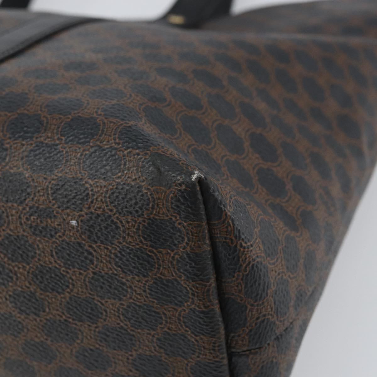 CELINE Macadam Canvas Tote Bag PVC Leather Black Gold Auth BA9683