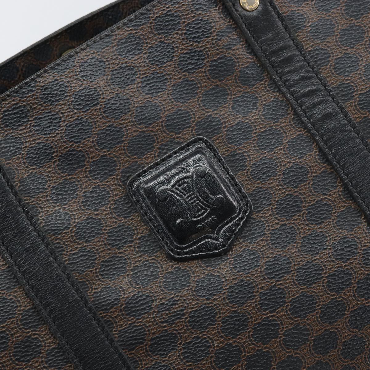 CELINE Macadam Canvas Tote Bag PVC Leather Black Gold Auth BA9683