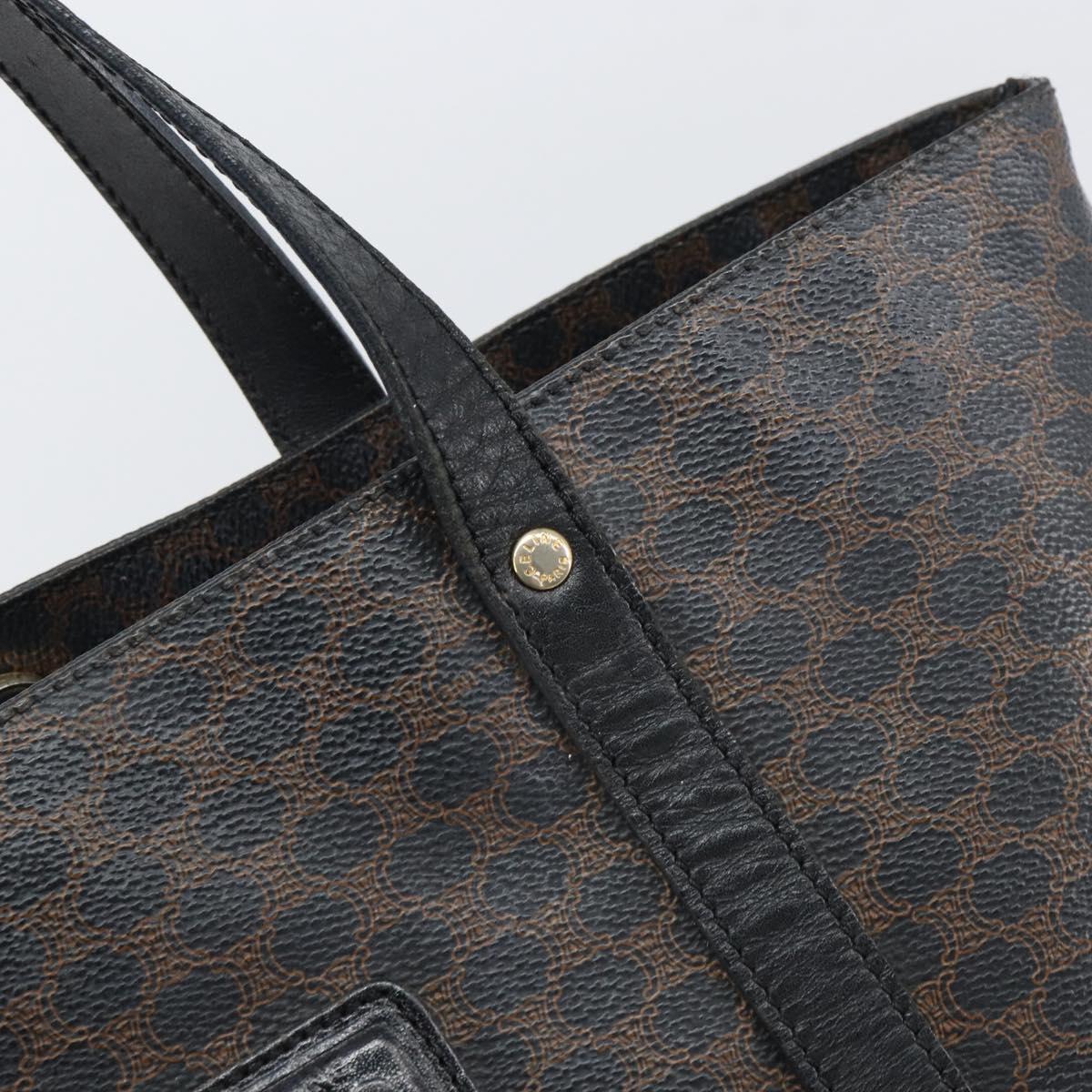 CELINE Macadam Canvas Tote Bag PVC Leather Black Gold Auth BA9683