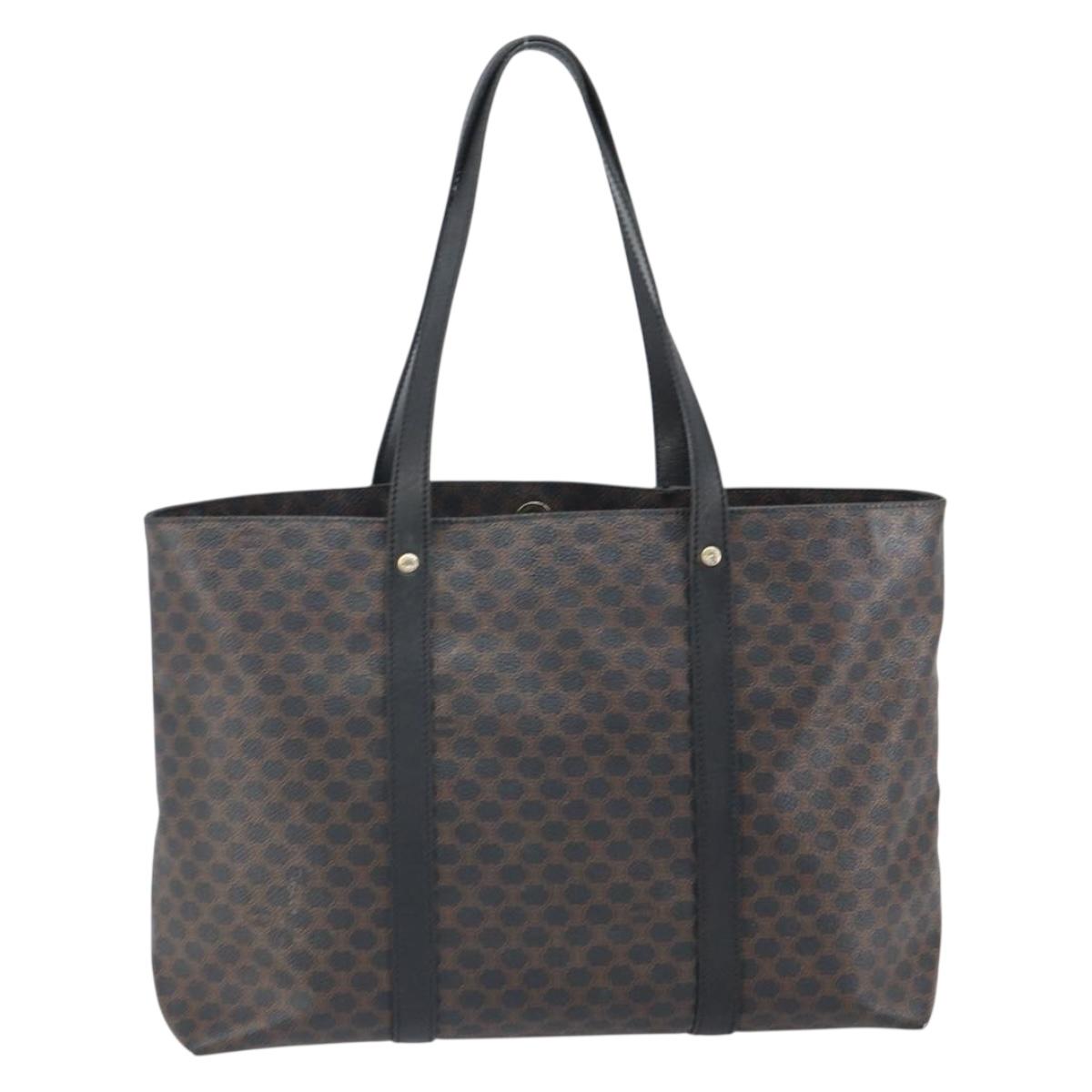 CELINE Macadam Canvas Tote Bag PVC Leather Black Gold Auth BA9683