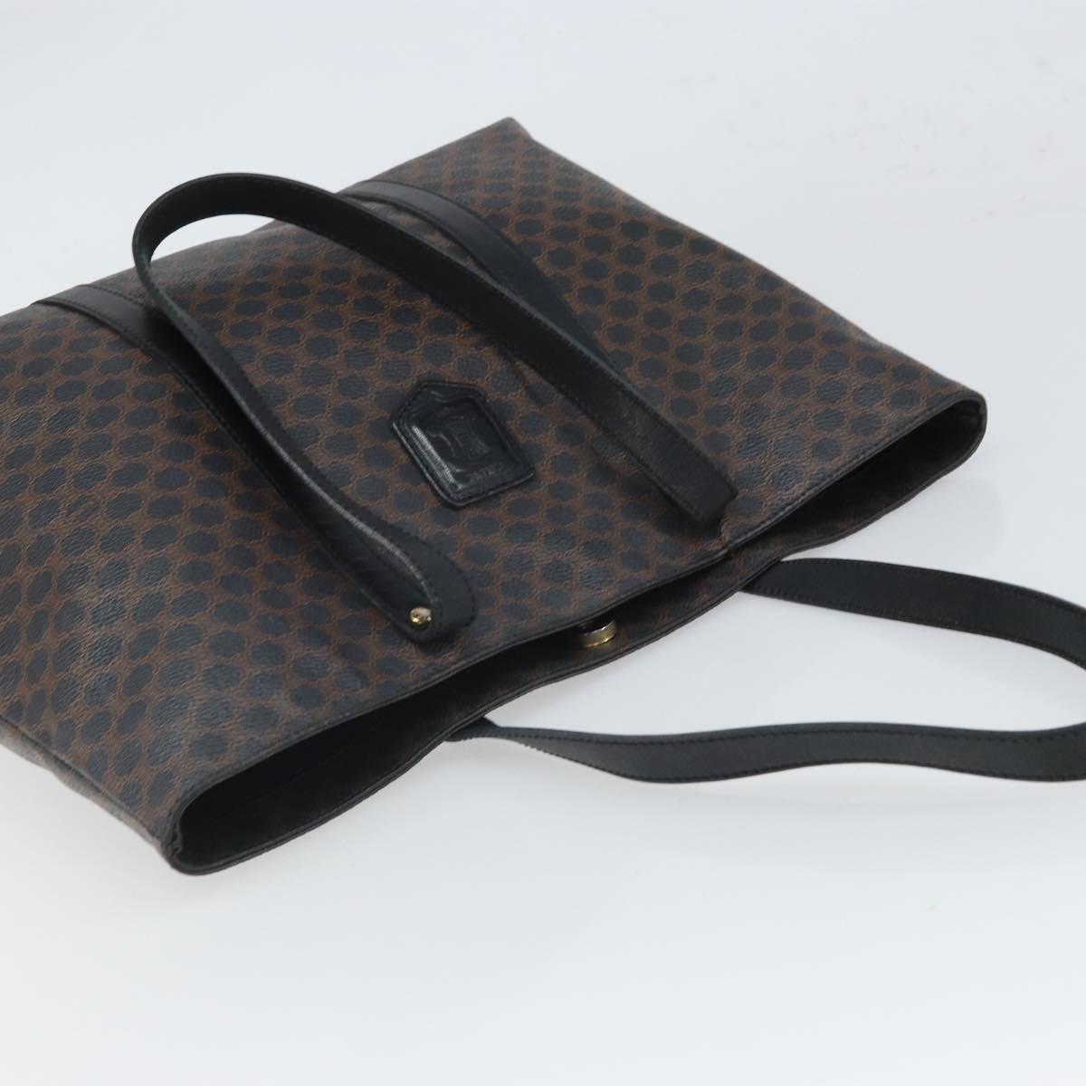 CELINE Macadam Canvas Tote Bag PVC Leather Black Gold Auth BA9683