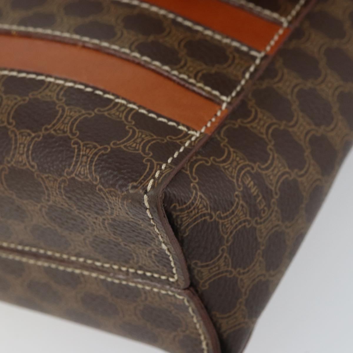 CELINE Macadam Canvas Shoulder Bag PVC Leather Brown Gold Auth BA9684