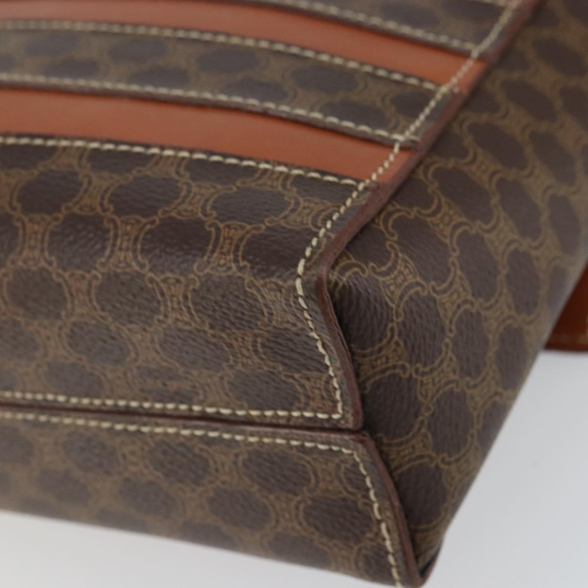 CELINE Macadam Canvas Shoulder Bag PVC Leather Brown Gold Auth BA9684