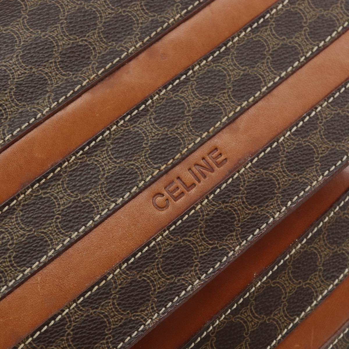 CELINE Macadam Canvas Shoulder Bag PVC Leather Brown Gold Auth BA9684