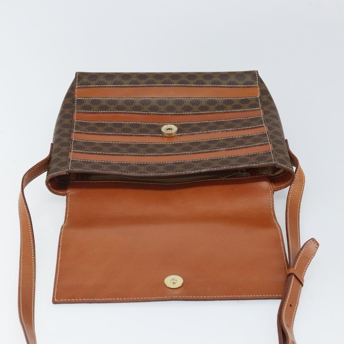 CELINE Macadam Canvas Shoulder Bag PVC Leather Brown Gold Auth BA9684