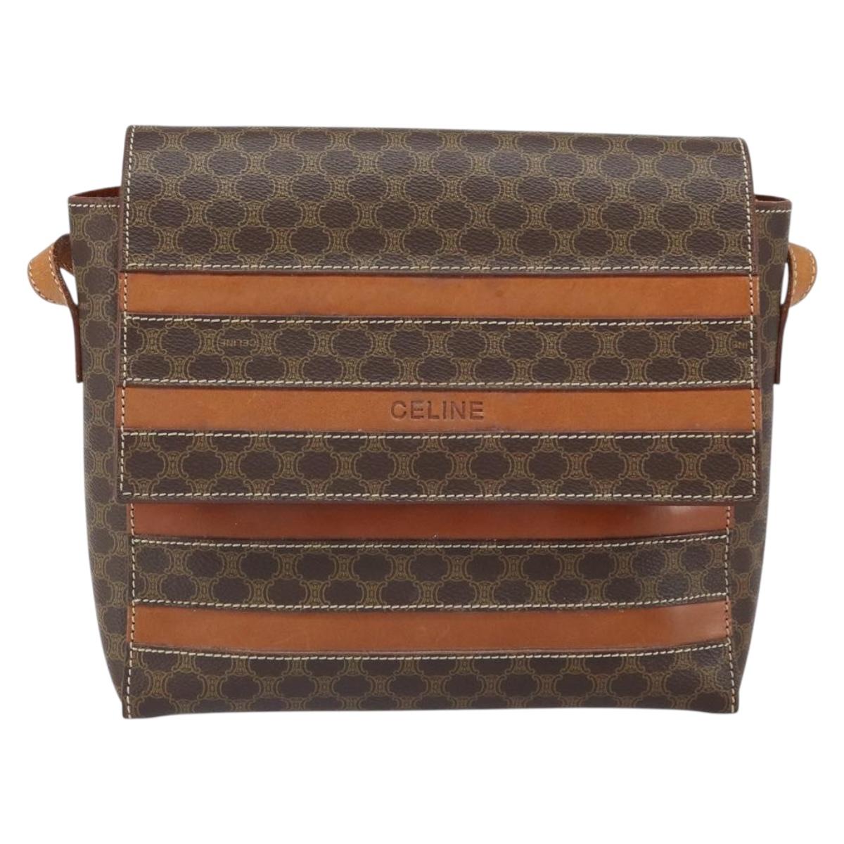 CELINE Macadam Canvas Shoulder Bag PVC Leather Brown Gold Auth BA9684