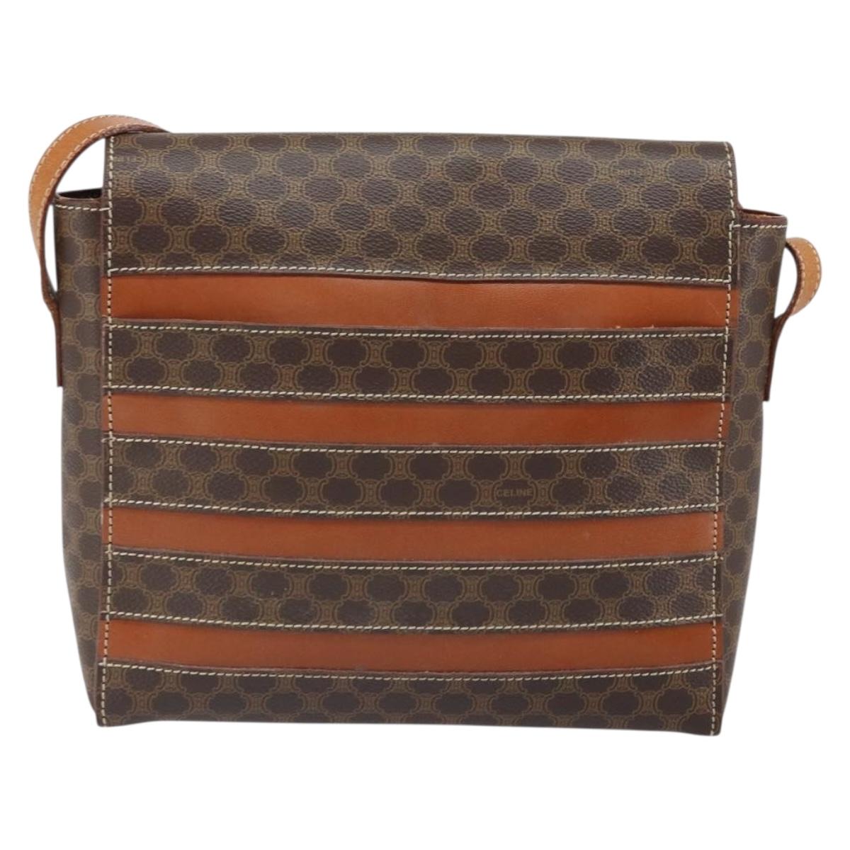 CELINE Macadam Canvas Shoulder Bag PVC Leather Brown Gold Auth BA9684