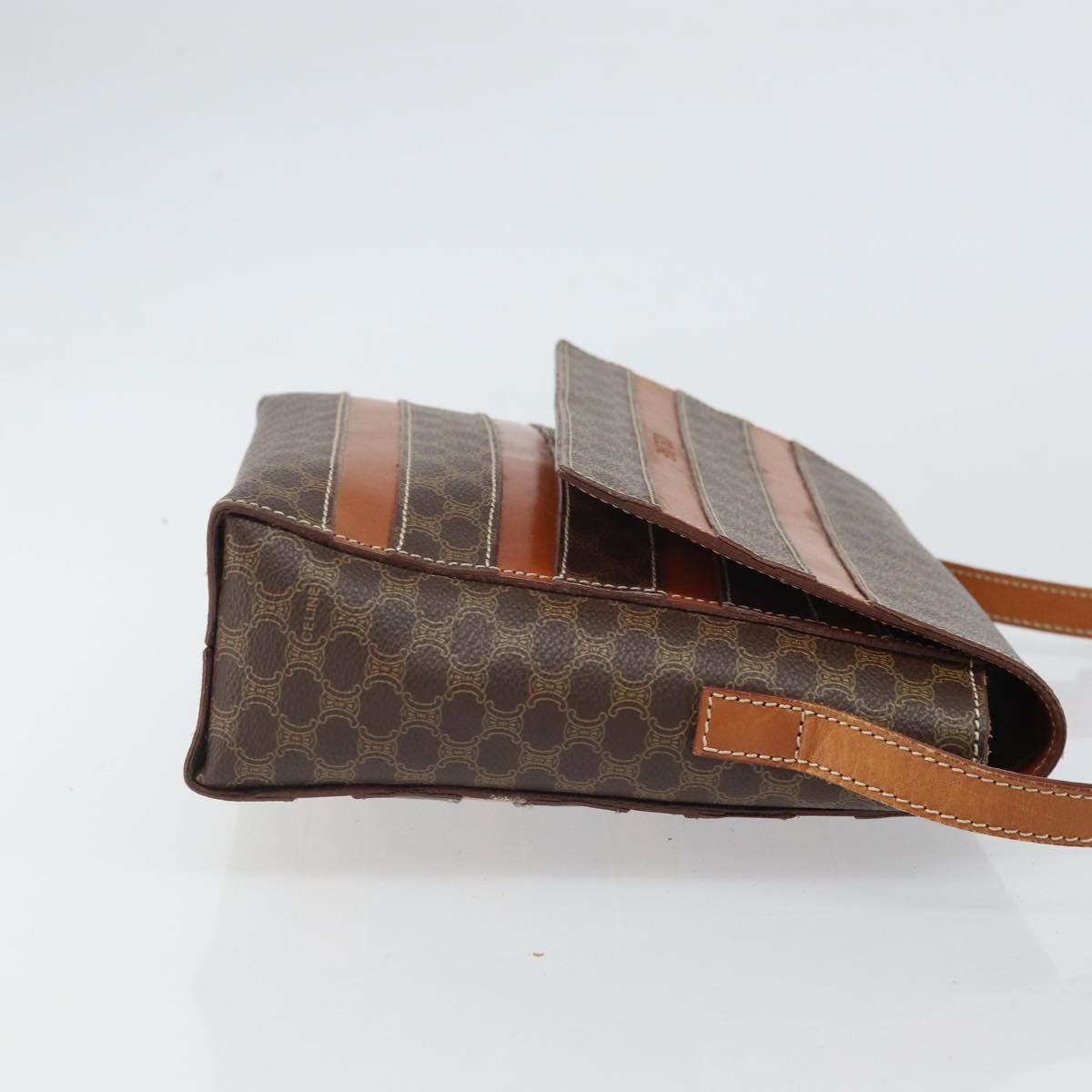 CELINE Macadam Canvas Shoulder Bag PVC Leather Brown Gold Auth BA9684