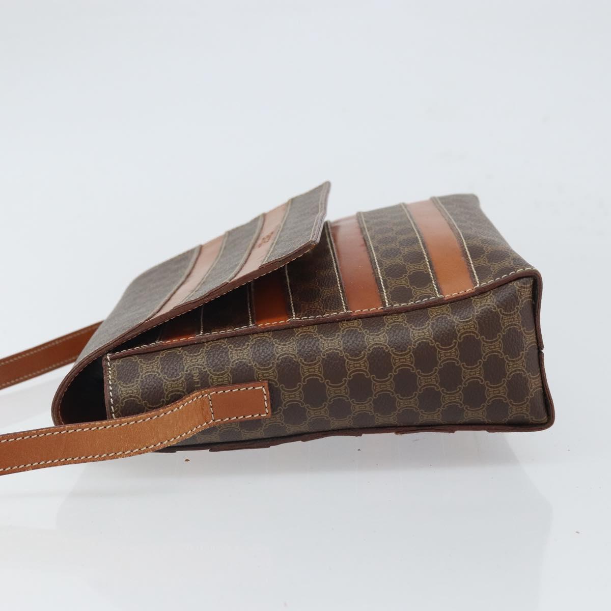 CELINE Macadam Canvas Shoulder Bag PVC Leather Brown Gold Auth BA9684