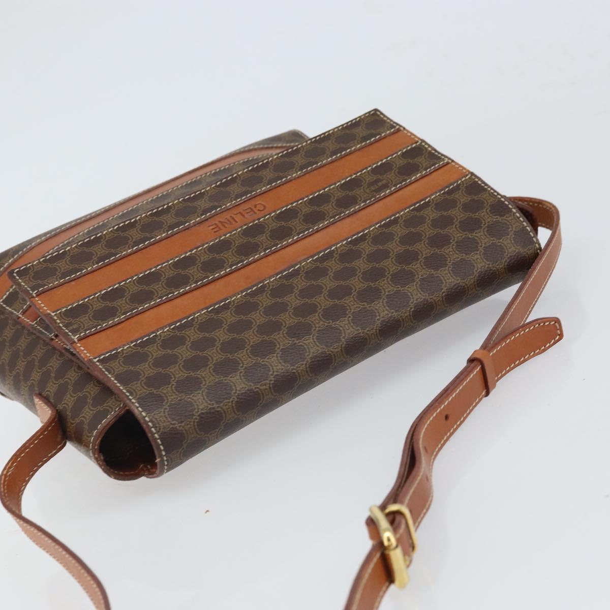 CELINE Macadam Canvas Shoulder Bag PVC Leather Brown Gold Auth BA9684