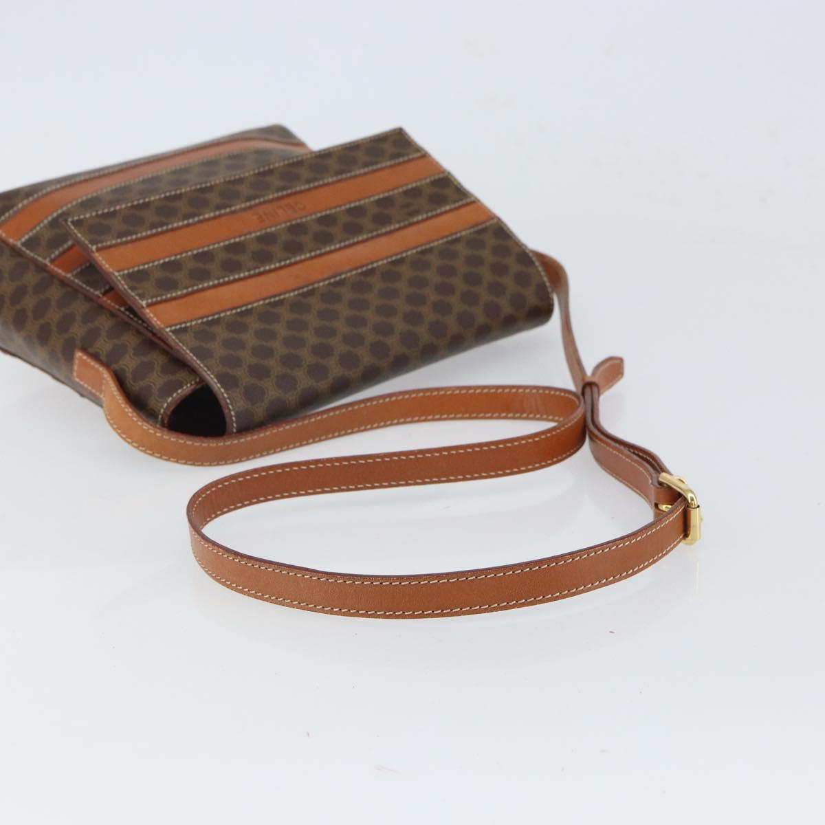 CELINE Macadam Canvas Shoulder Bag PVC Leather Brown Gold Auth BA9684