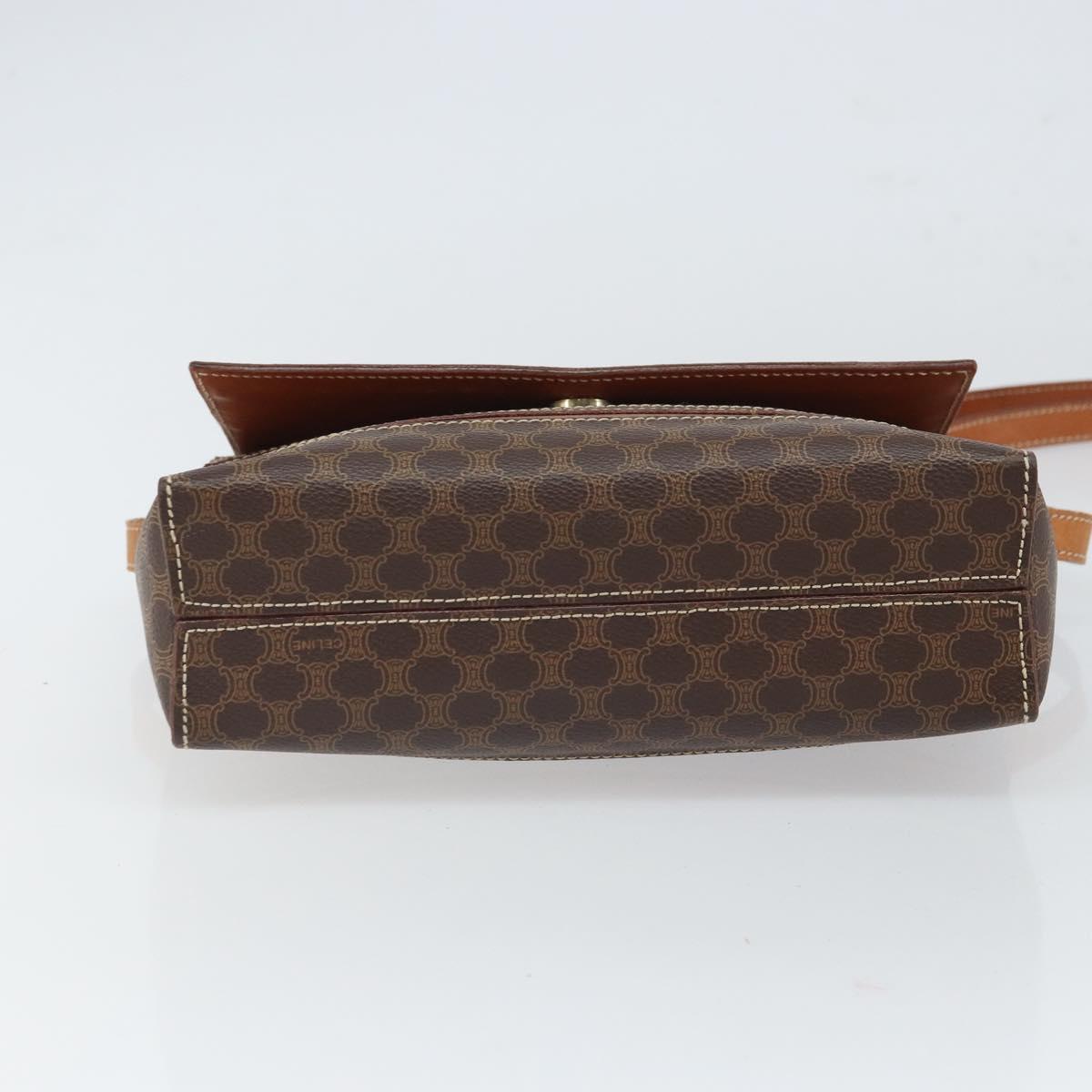 CELINE Macadam Canvas Shoulder Bag PVC Leather Brown Gold Auth BA9684