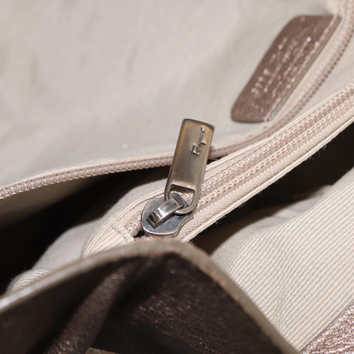 Salvatore Ferragamo Vala Tote Bag Leather Beige Auth BA9685