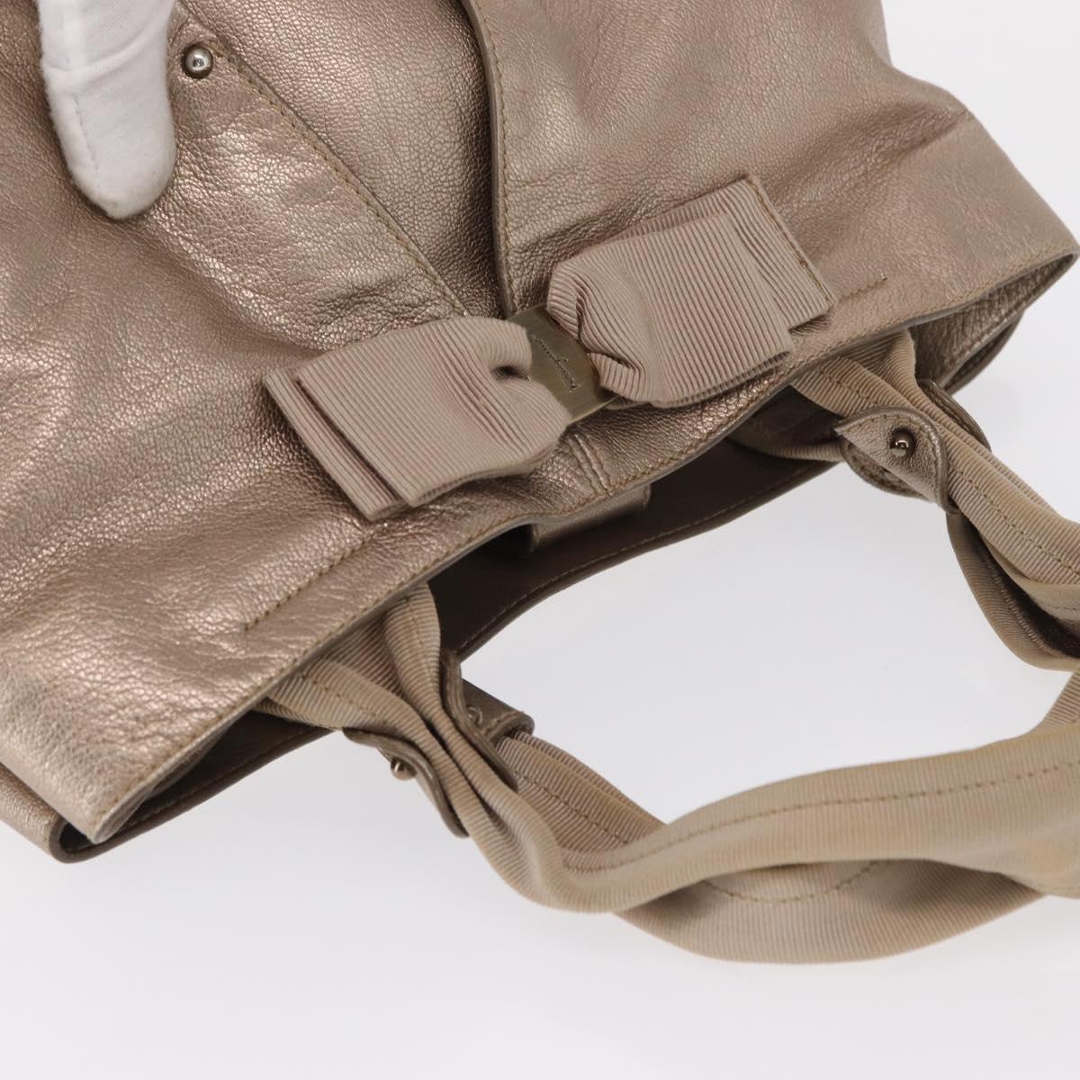 Salvatore Ferragamo Vala Tote Bag Leather Beige Auth BA9685