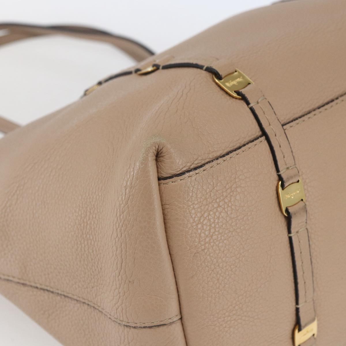 Salvatore Ferragamo Vala Tote Bag Leather Beige Gold Auth BA9686