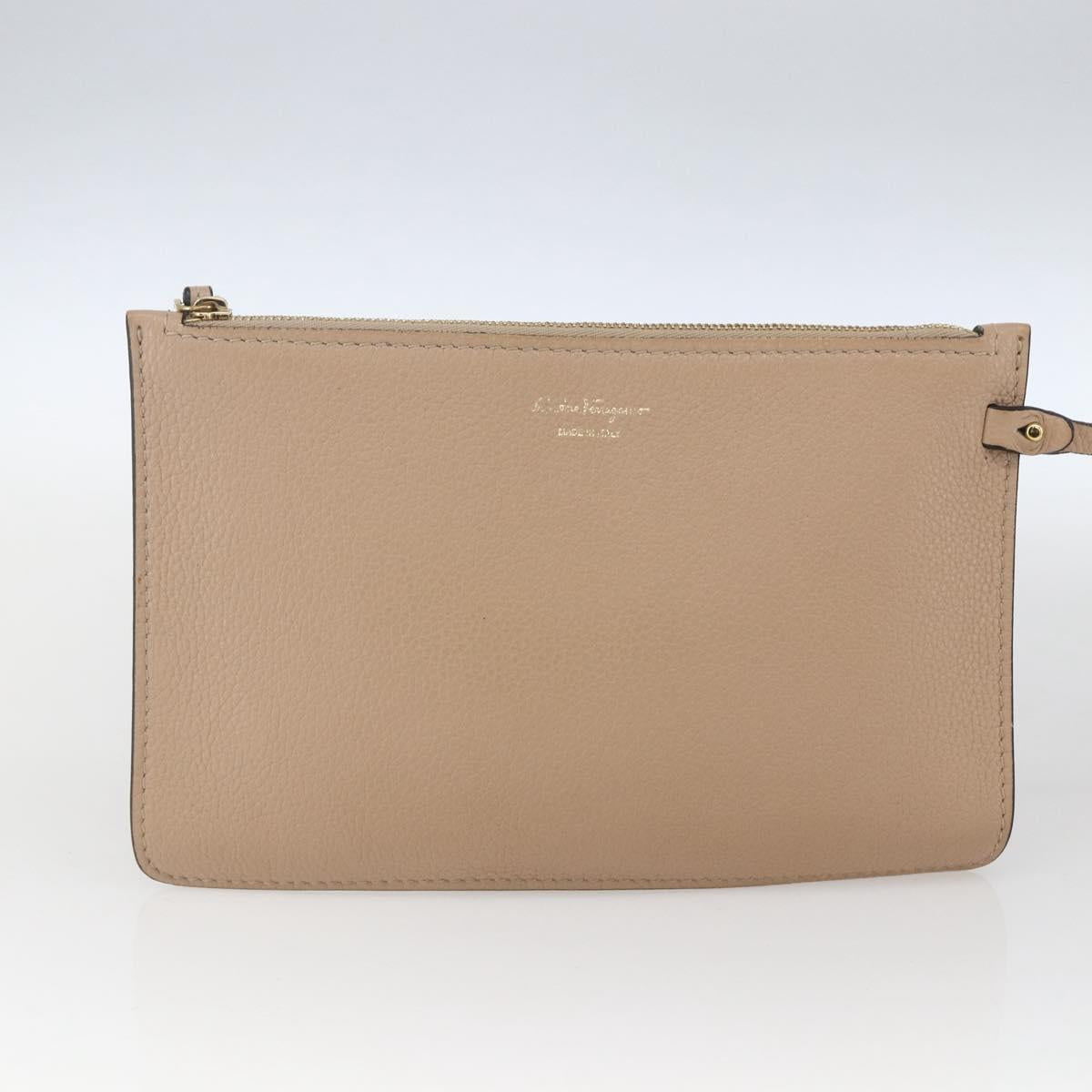 Salvatore Ferragamo Vala Tote Bag Leather Beige Gold Auth BA9686