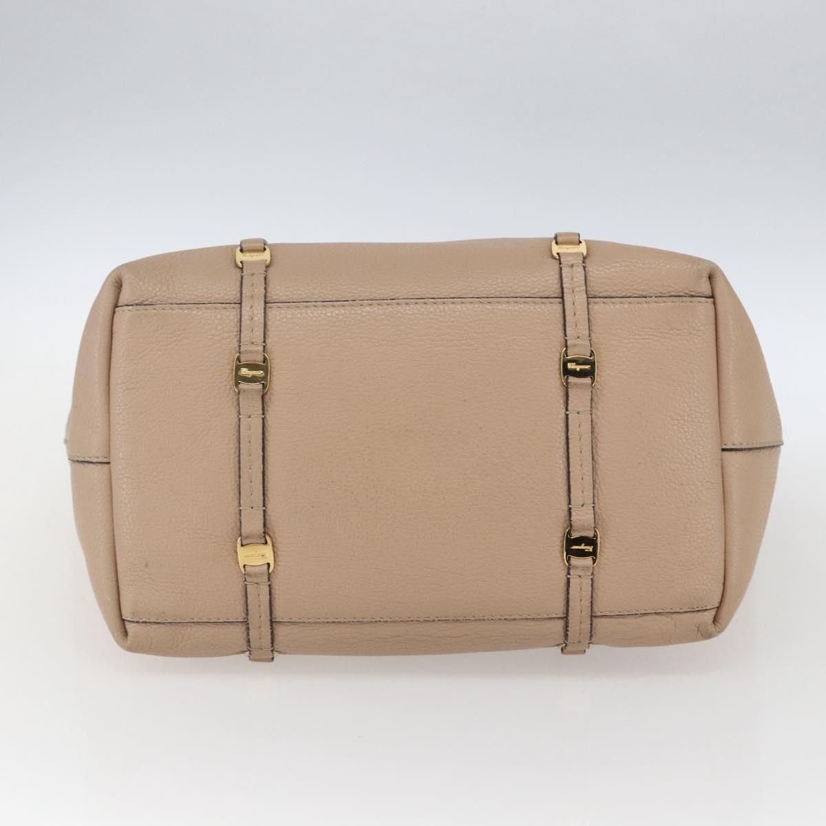 Salvatore Ferragamo Vala Tote Bag Leather Beige Gold Auth BA9686