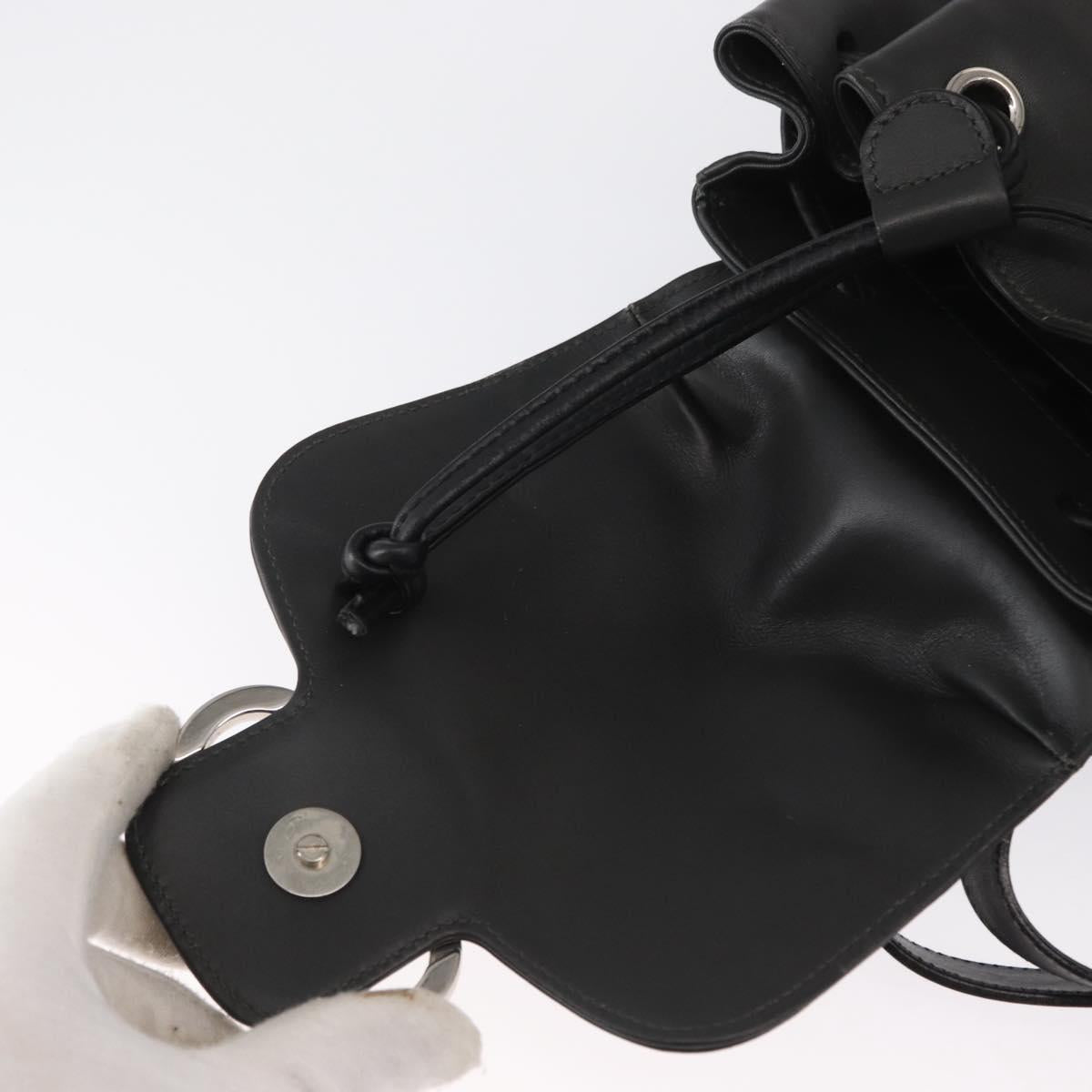 Salvatore Ferragamo Gancini Backpack Leather Black Silver Auth BA9687