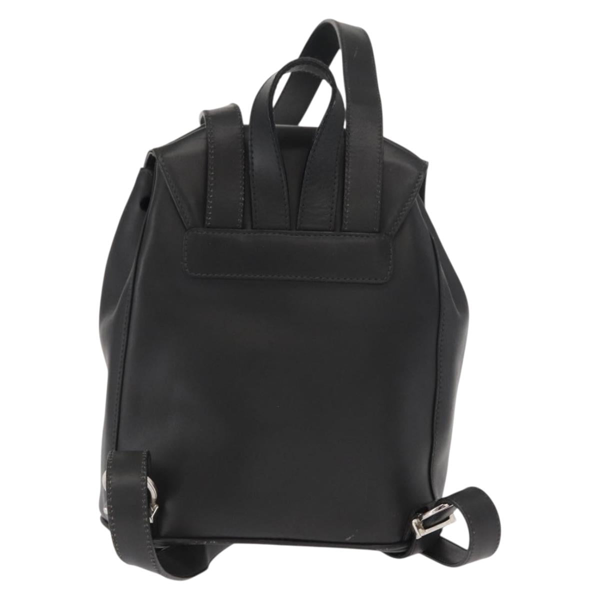 Salvatore Ferragamo Gancini Backpack Leather Black Silver Auth BA9687
