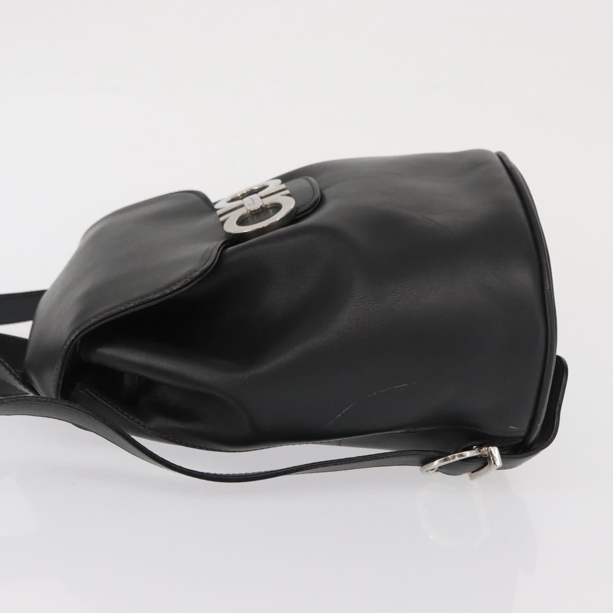 Salvatore Ferragamo Gancini Backpack Leather Black Silver Auth BA9687