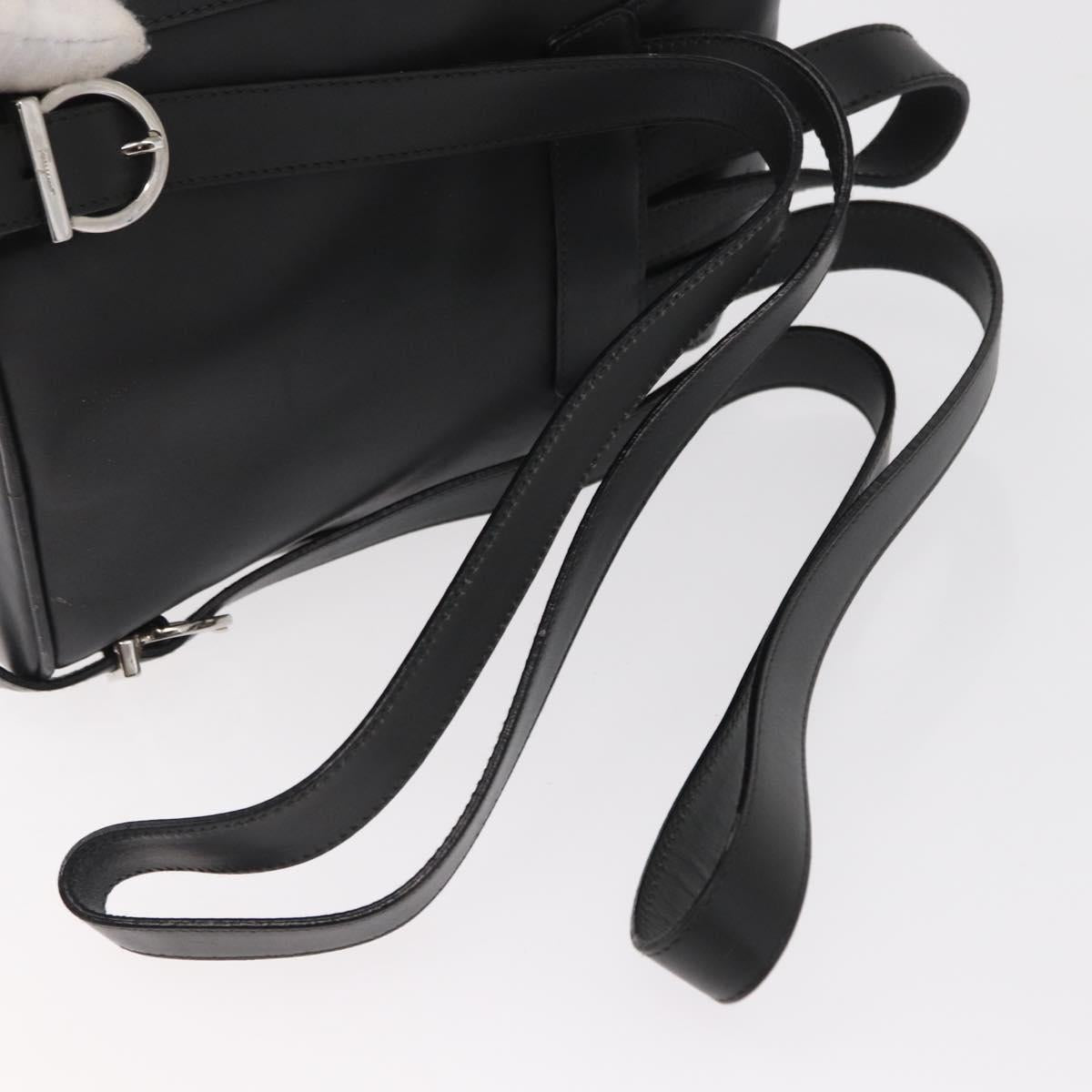 Salvatore Ferragamo Gancini Backpack Leather Black Silver Auth BA9687