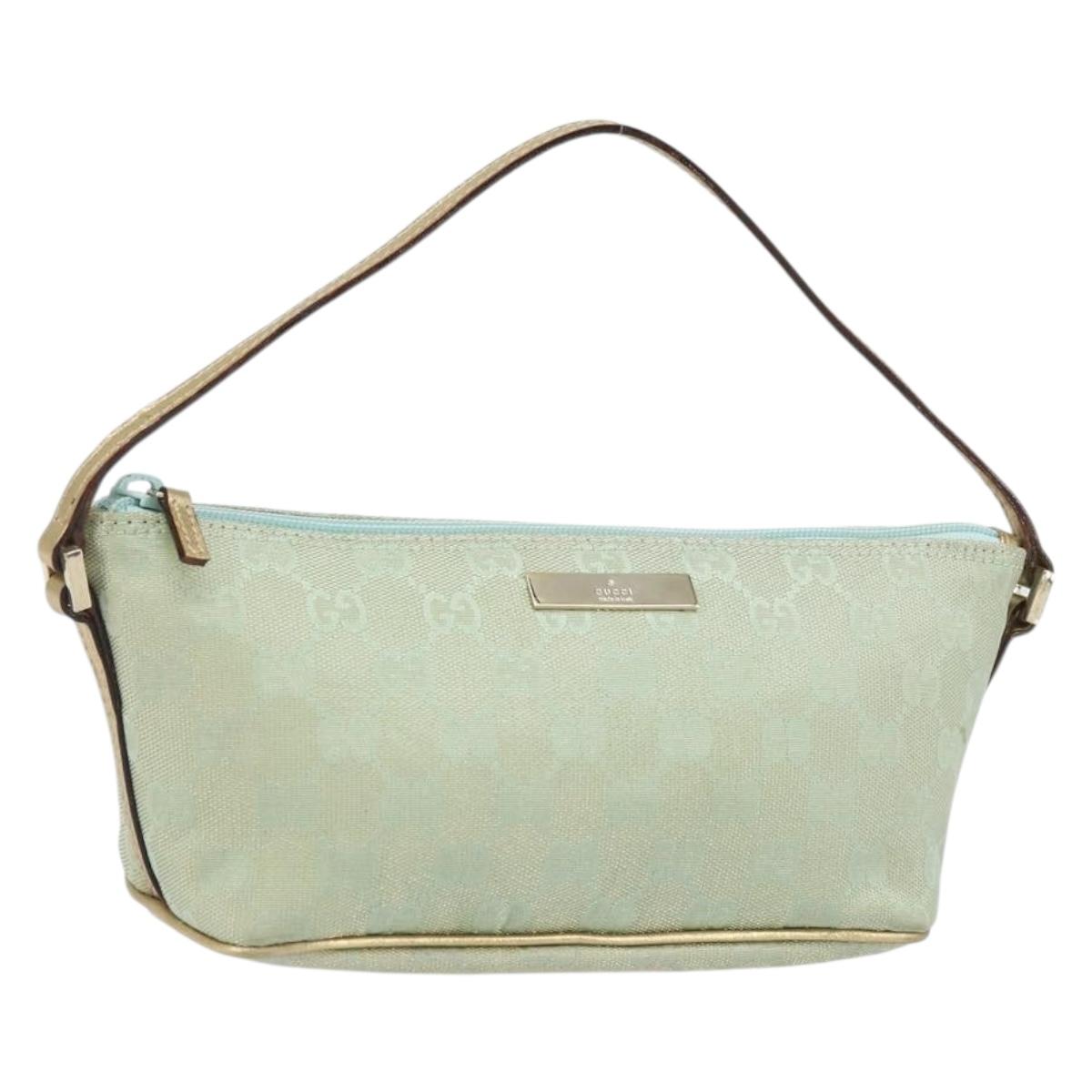 GUCCI GG Canvas Accessory Pouch Turquoise Blue Silver 039 1103 2123 Auth BA9688