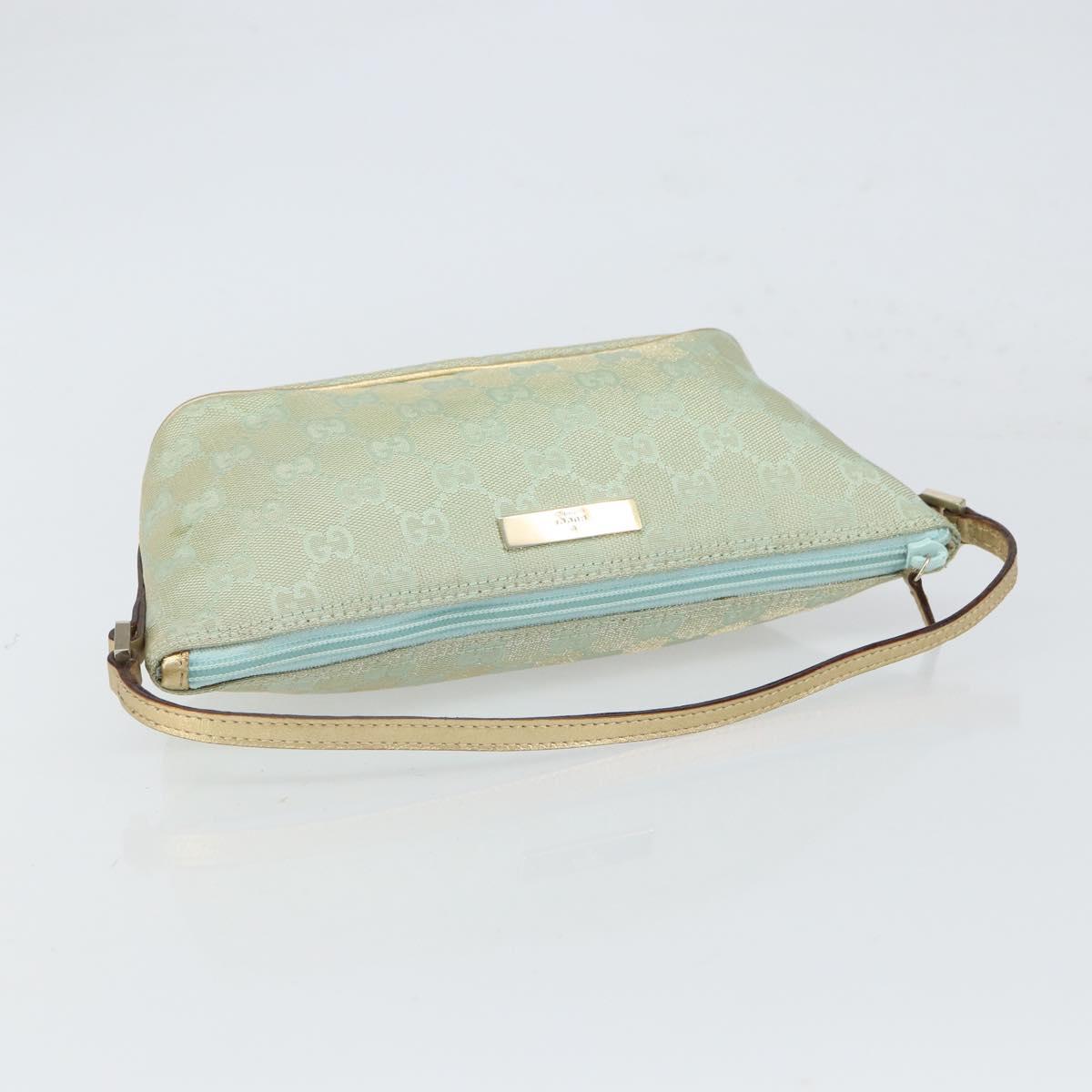 GUCCI GG Canvas Accessory Pouch Turquoise Blue Silver 039 1103 2123 Auth BA9688