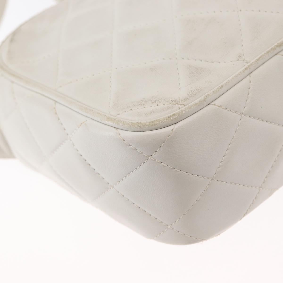 CHANEL Matelasse Shoulder Bag Lamb Skin White Gold CC Auth BA9689