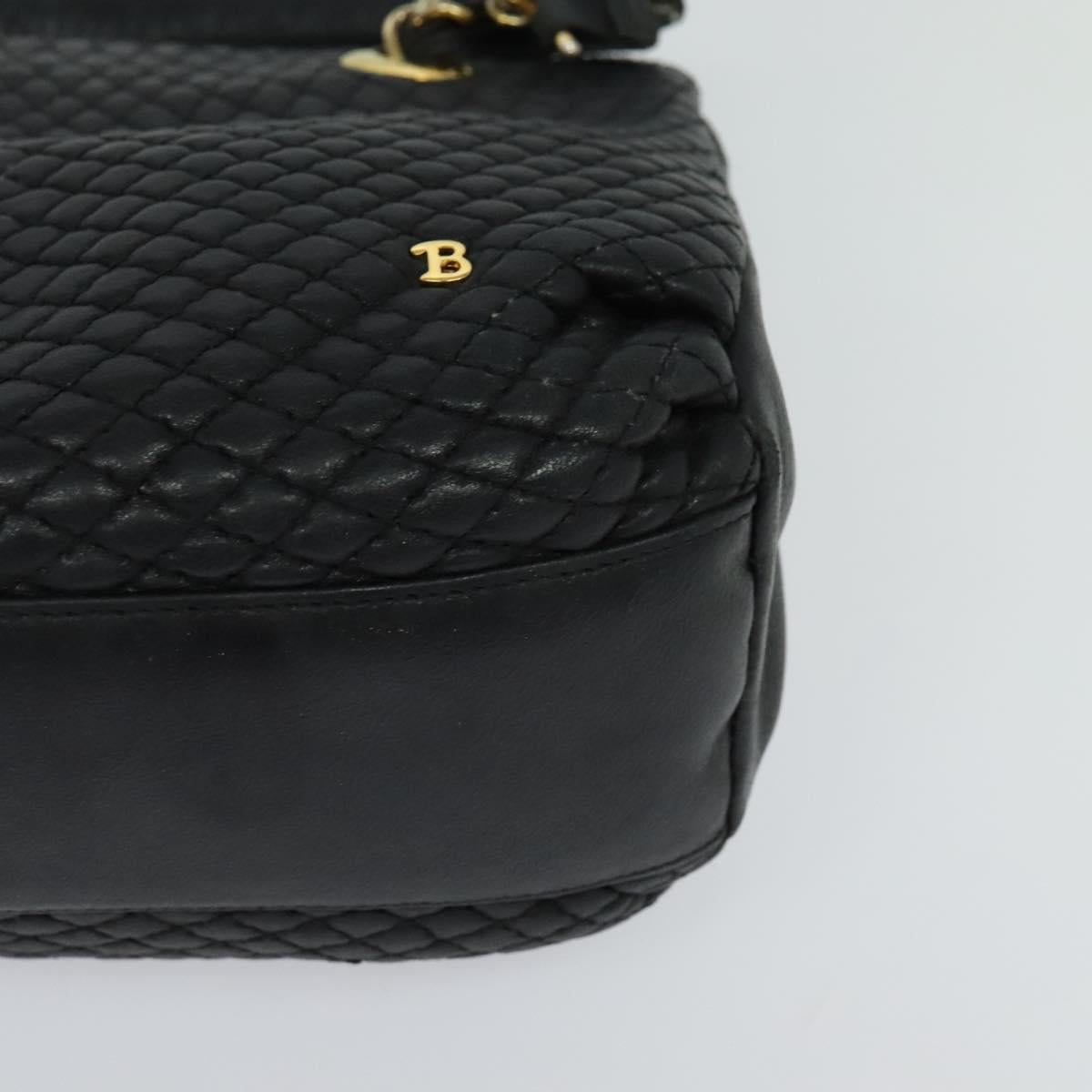 BALLY Quilted Hand Bag Leather Black Auth BA969