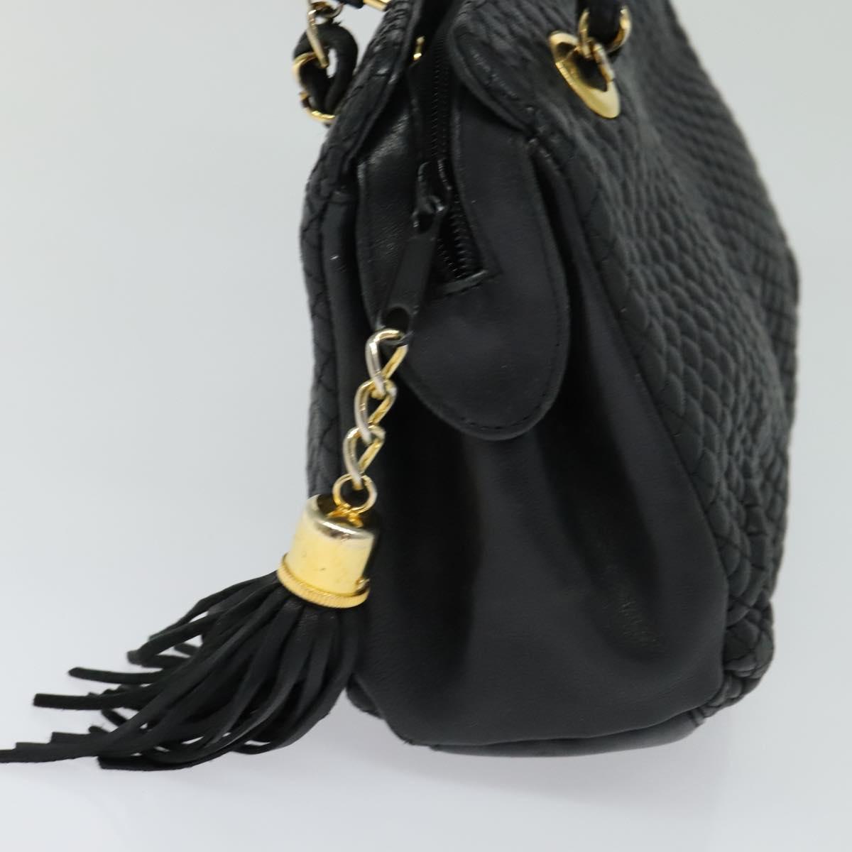 BALLY Quilted Hand Bag Leather Black Auth BA969