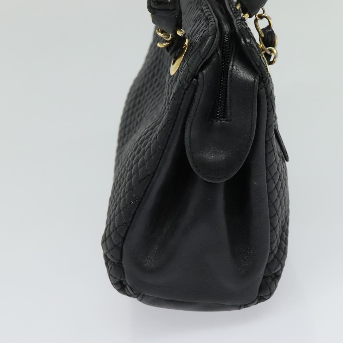 BALLY Quilted Hand Bag Leather Black Auth BA969