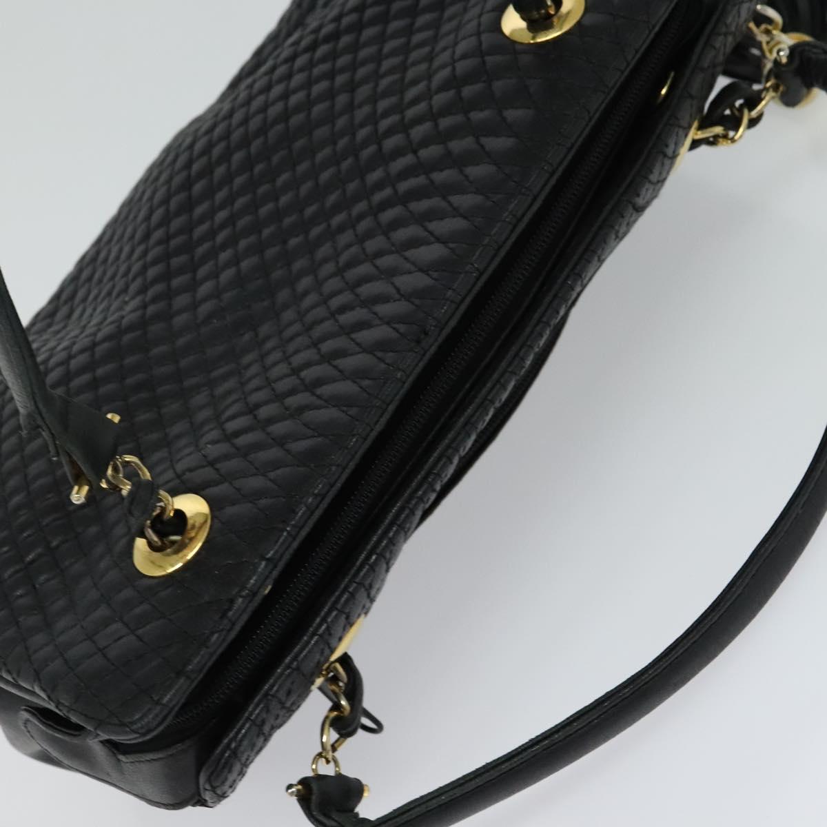 BALLY Quilted Hand Bag Leather Black Auth BA969