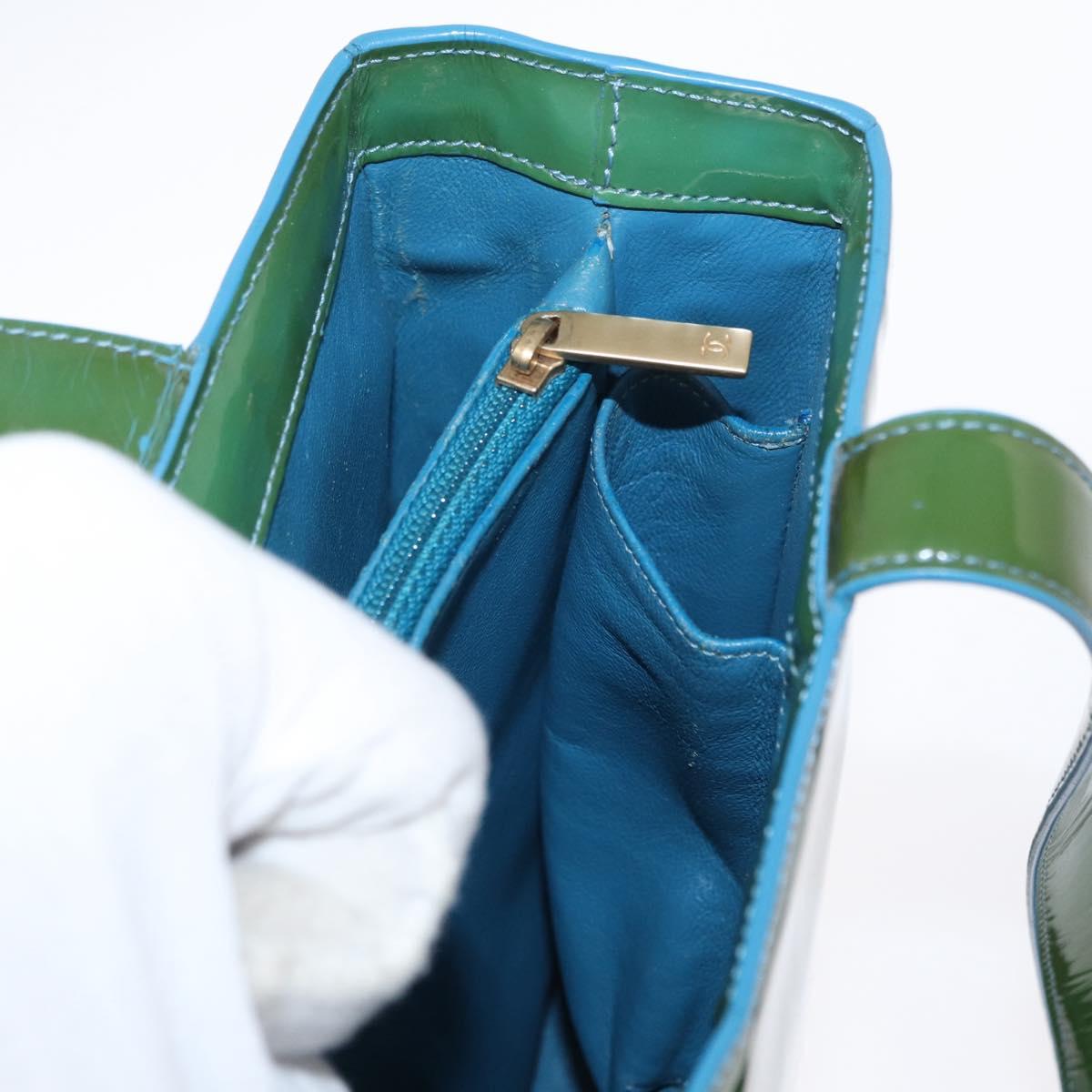 CHANEL Tote Bag Patent leather Green Gold CC Auth BA9690