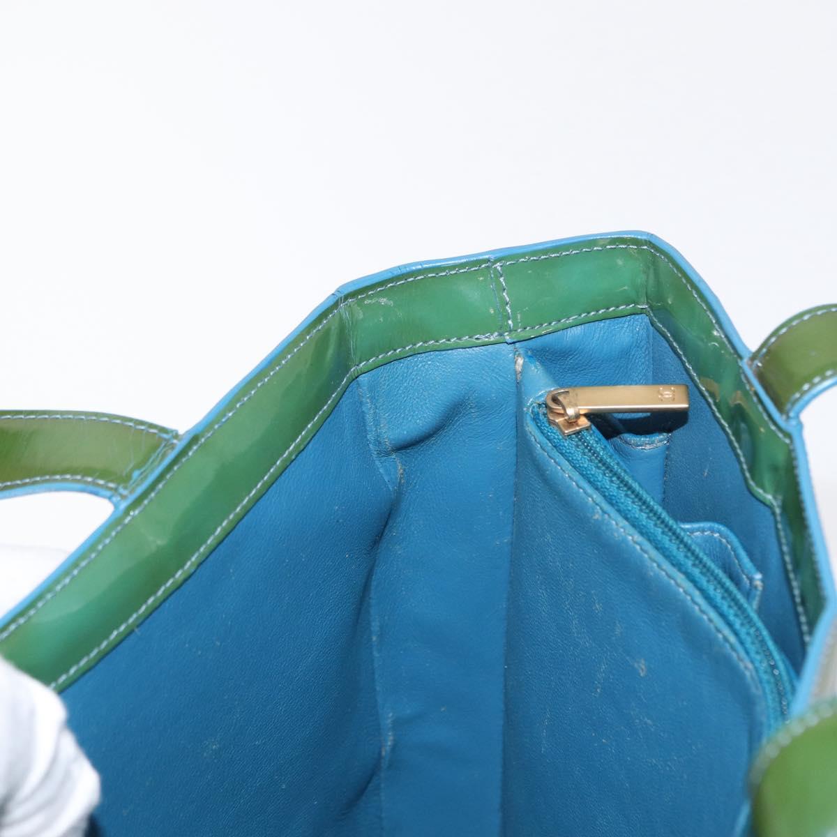 CHANEL Tote Bag Patent leather Green Gold CC Auth BA9690