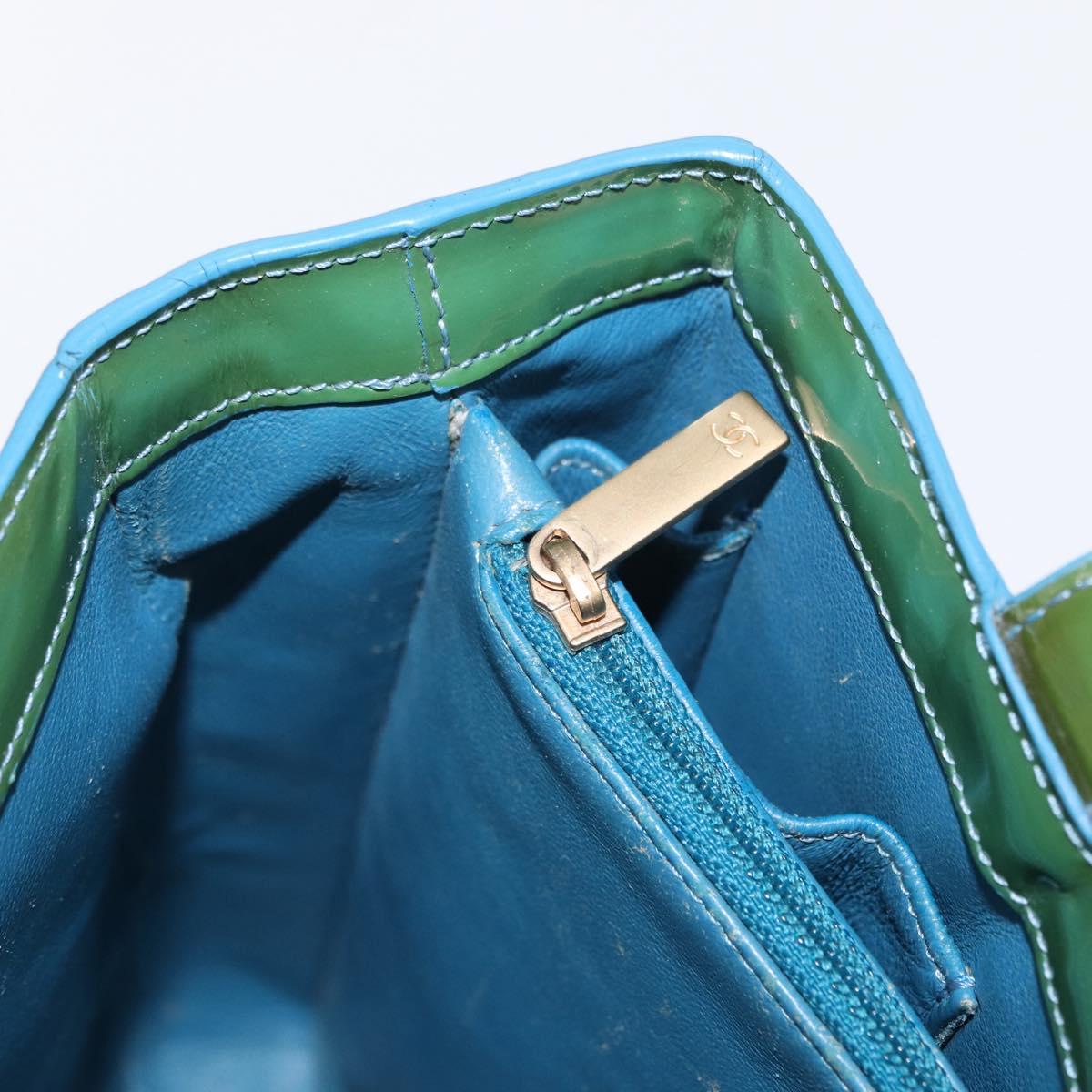 CHANEL Tote Bag Patent leather Green Gold CC Auth BA9690