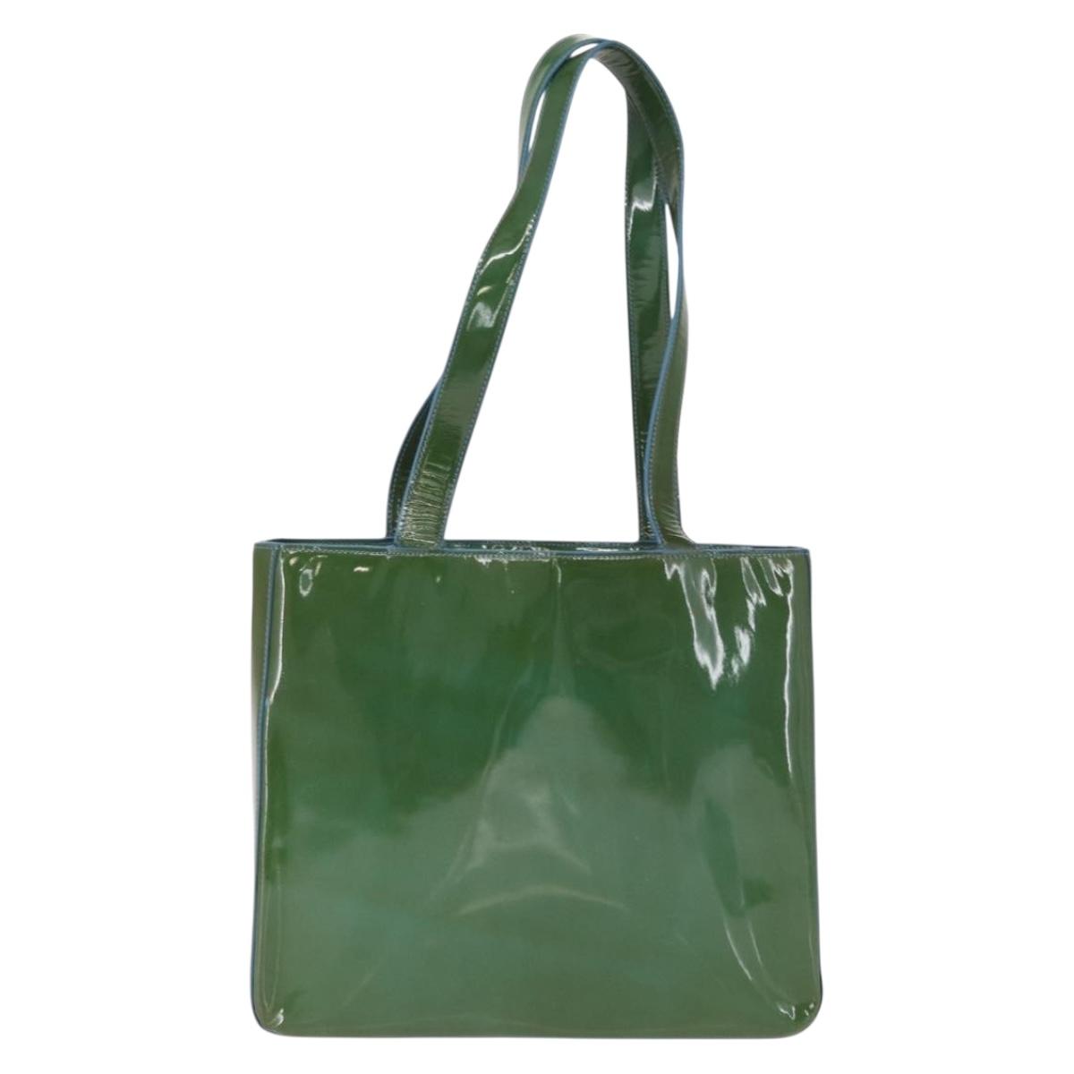 CHANEL Tote Bag Patent leather Green Gold CC Auth BA9690