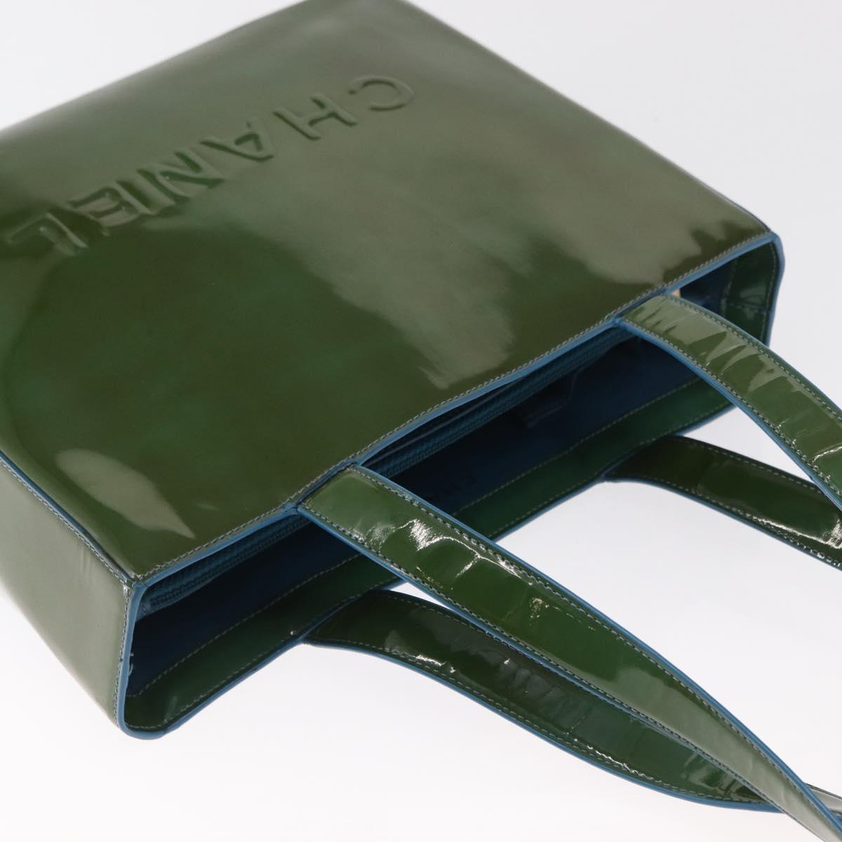 CHANEL Tote Bag Patent leather Green Gold CC Auth BA9690