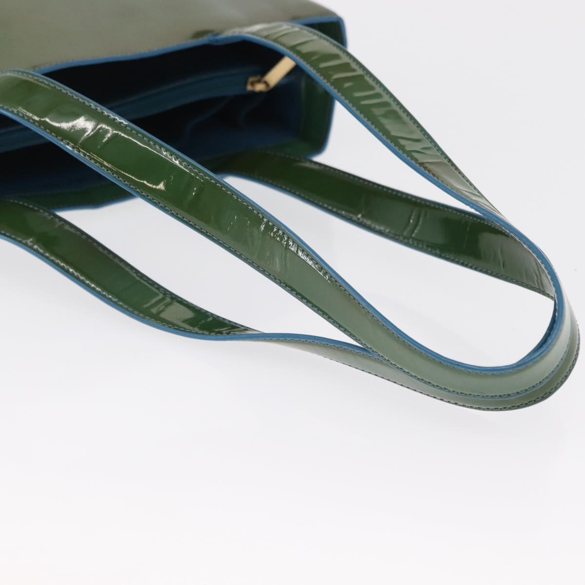 CHANEL Tote Bag Patent leather Green Gold CC Auth BA9690