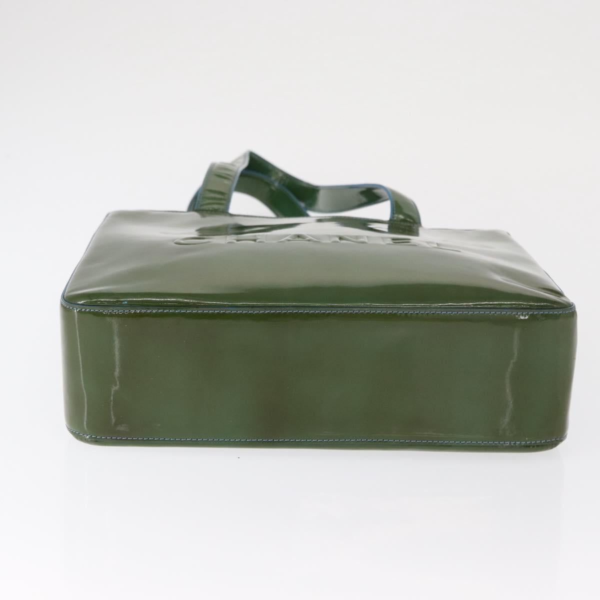 CHANEL Tote Bag Patent leather Green Gold CC Auth BA9690