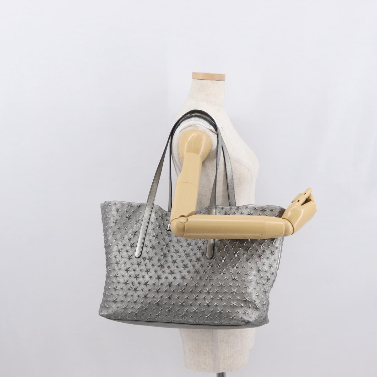 Jimmy Choo Tote Bag Leather Silver Auth BA9695