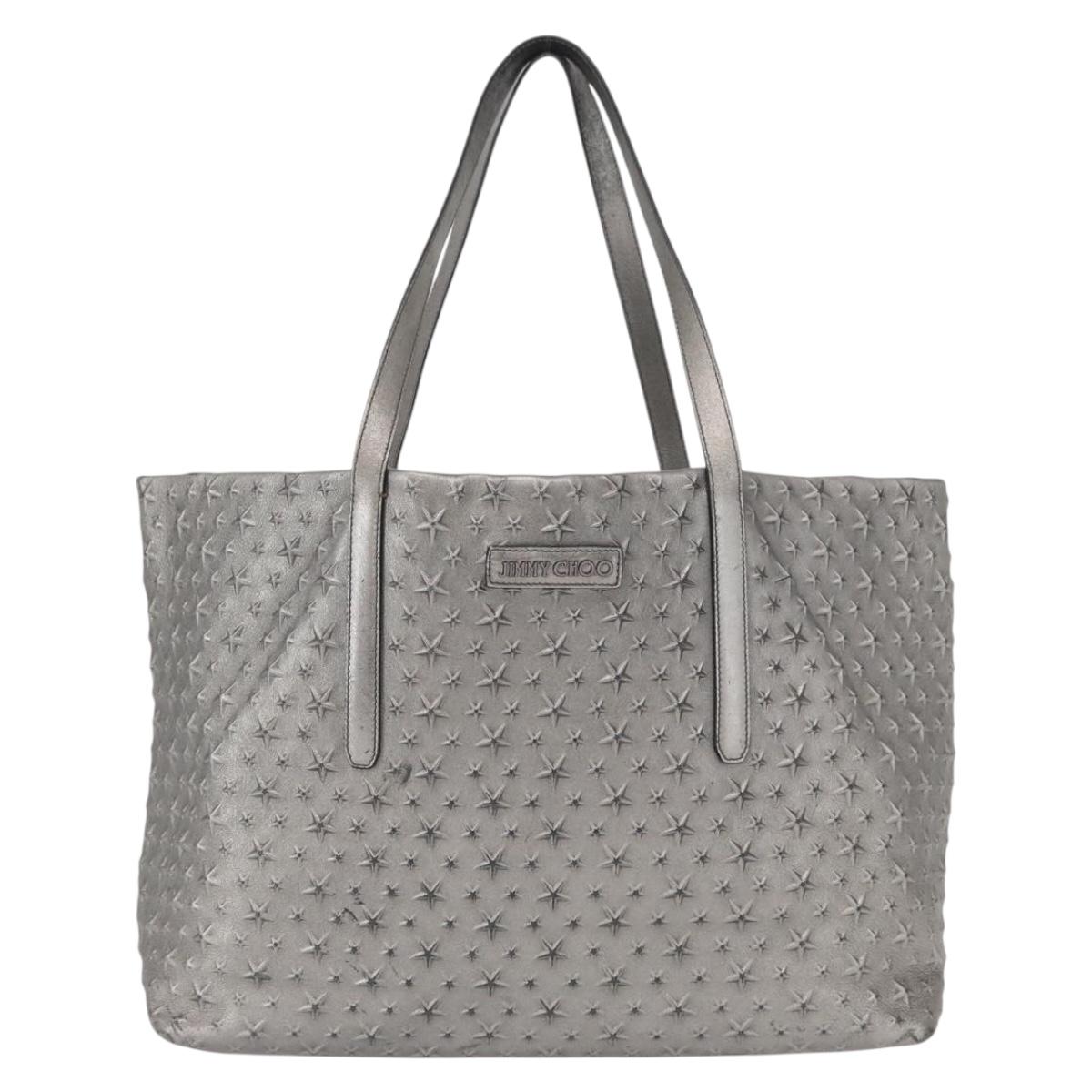 Jimmy Choo Tote Bag Leather Silver Auth BA9695