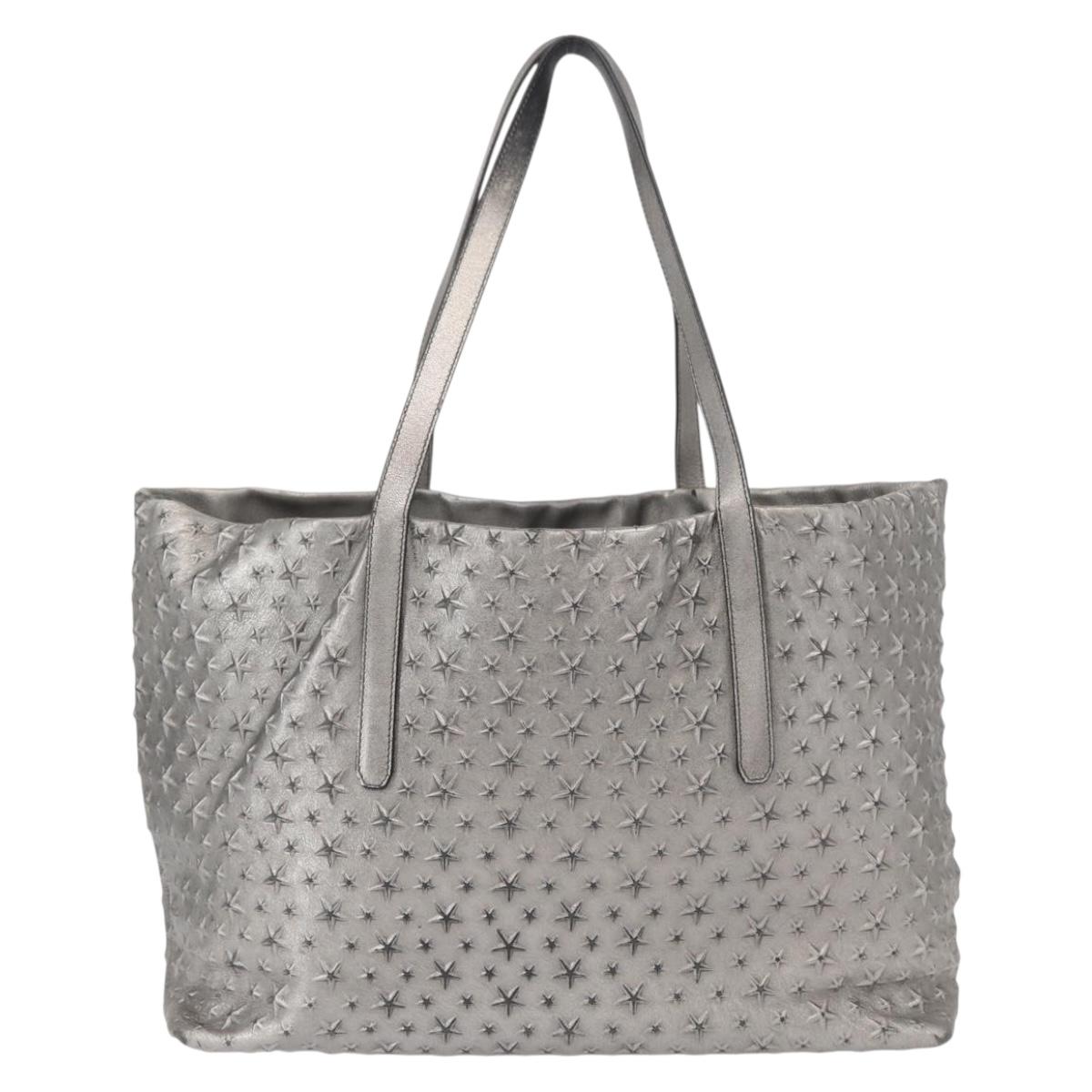 Jimmy Choo Tote Bag Leather Silver Auth BA9695