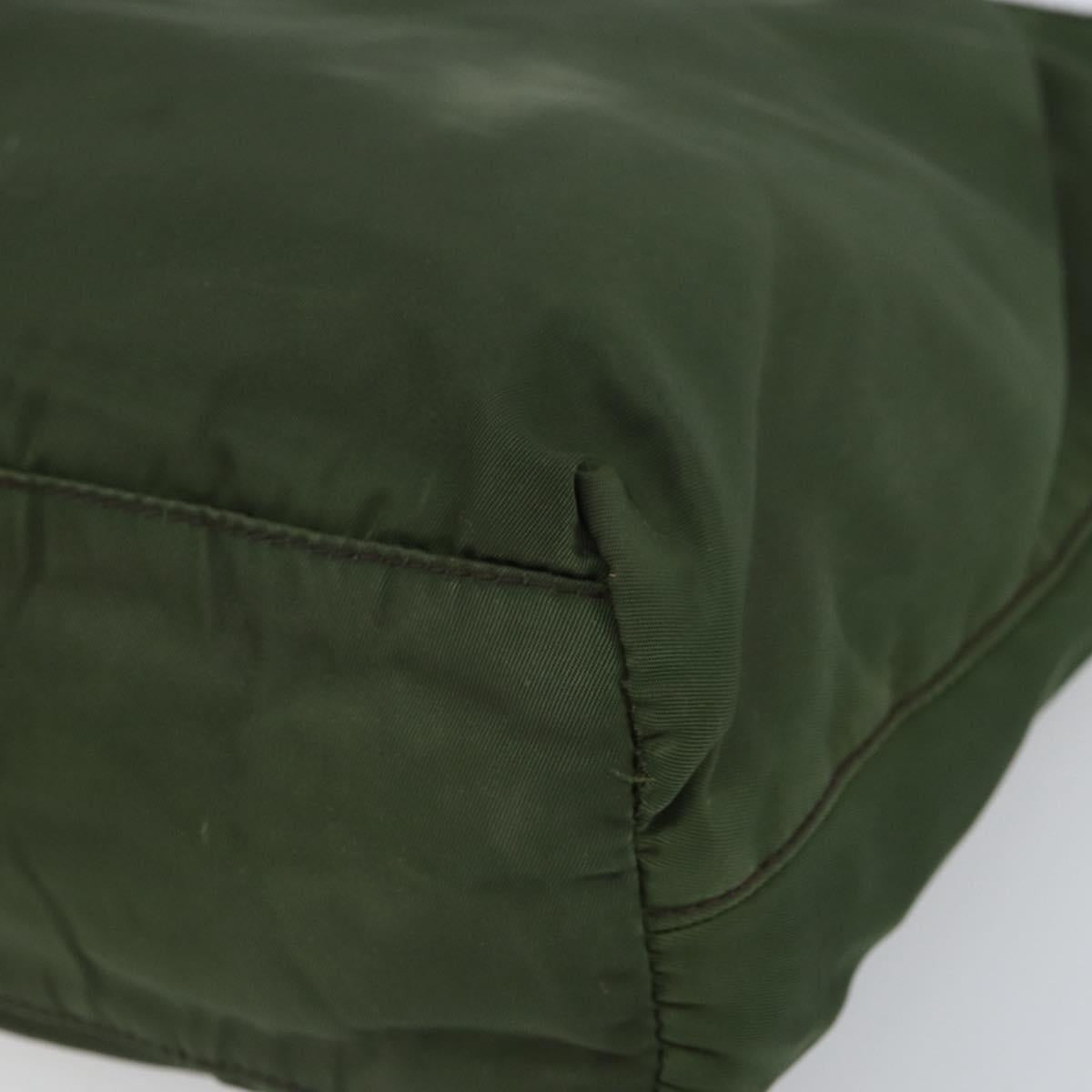 PRADA Hand Bag Nylon Khaki Silver Auth BA9697