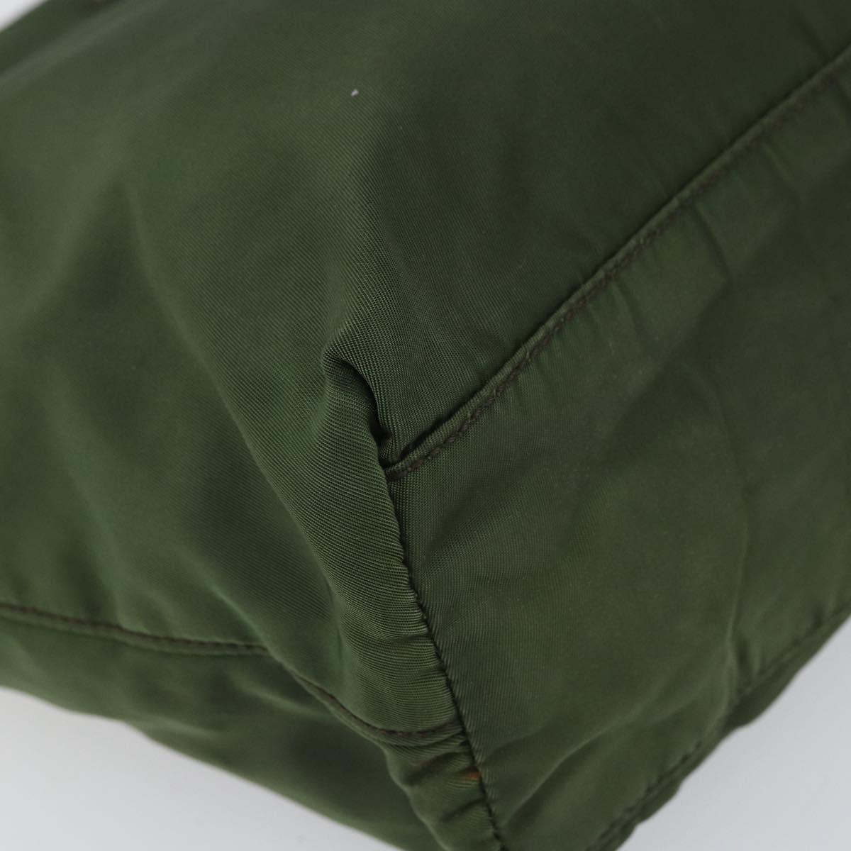 PRADA Hand Bag Nylon Khaki Silver Auth BA9697