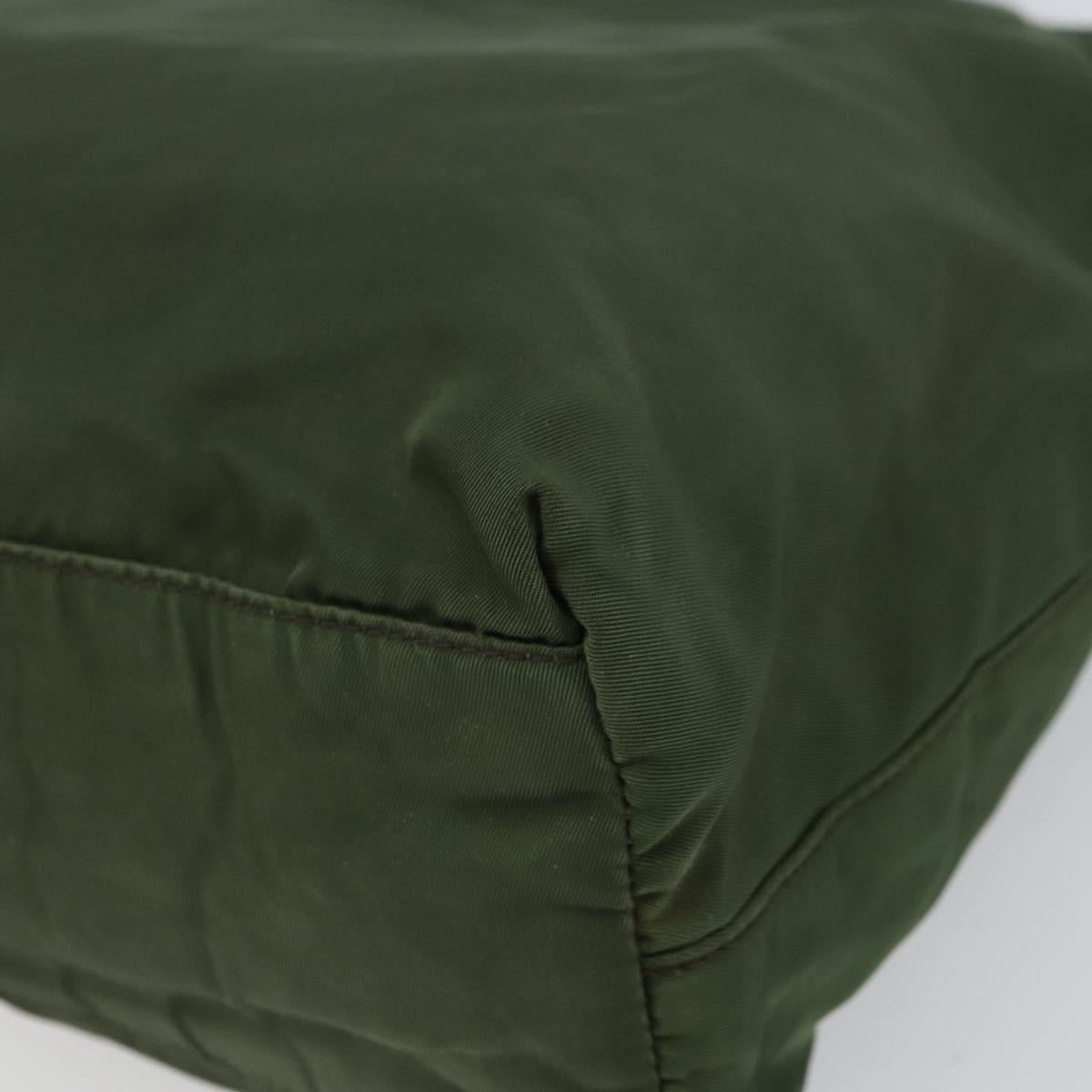 PRADA Hand Bag Nylon Khaki Silver Auth BA9697