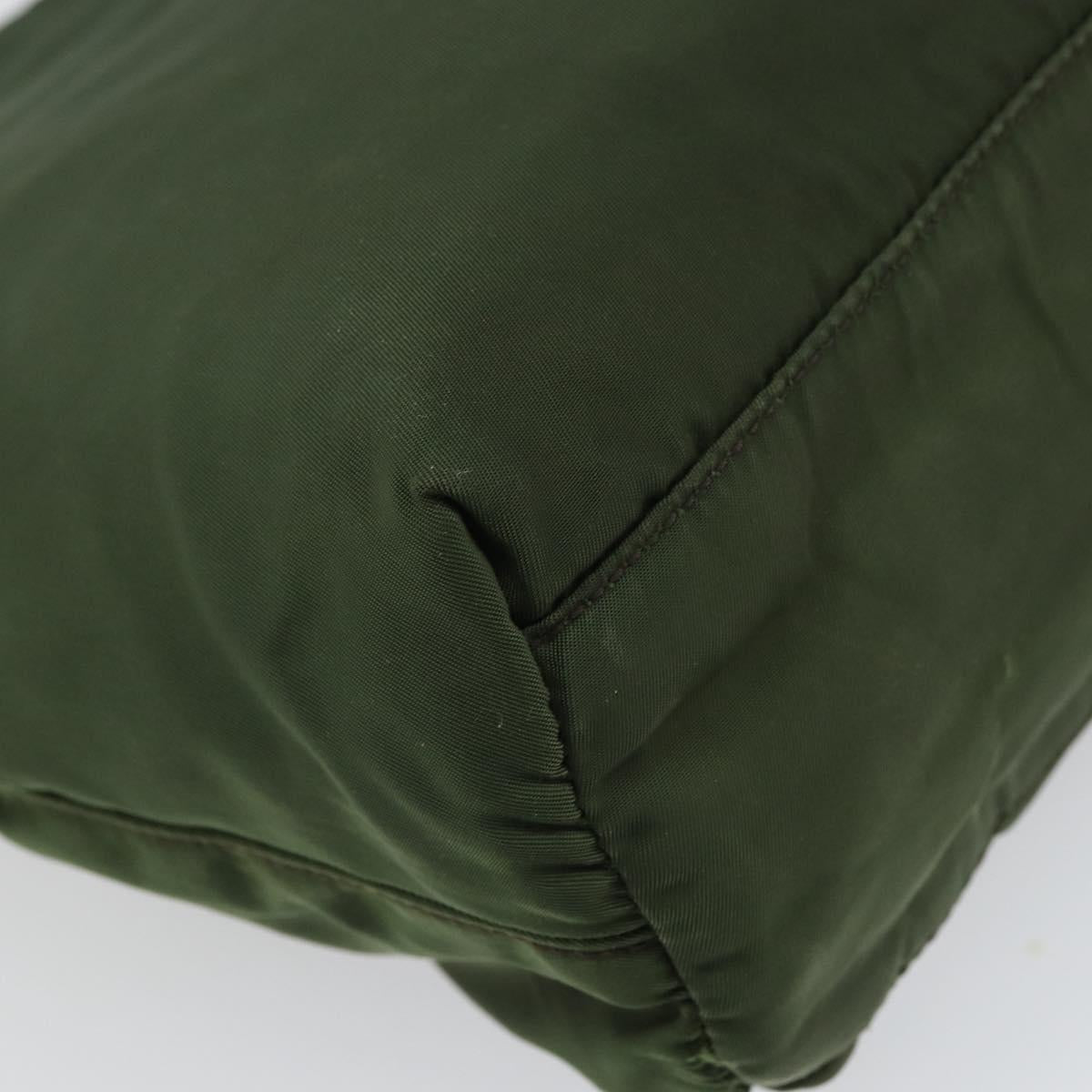 PRADA Hand Bag Nylon Khaki Silver Auth BA9697