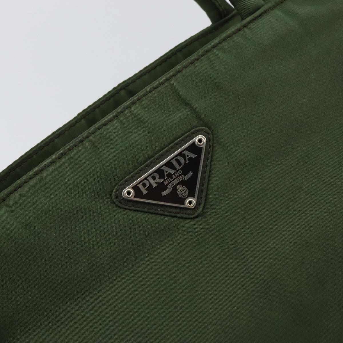 PRADA Hand Bag Nylon Khaki Silver Auth BA9697