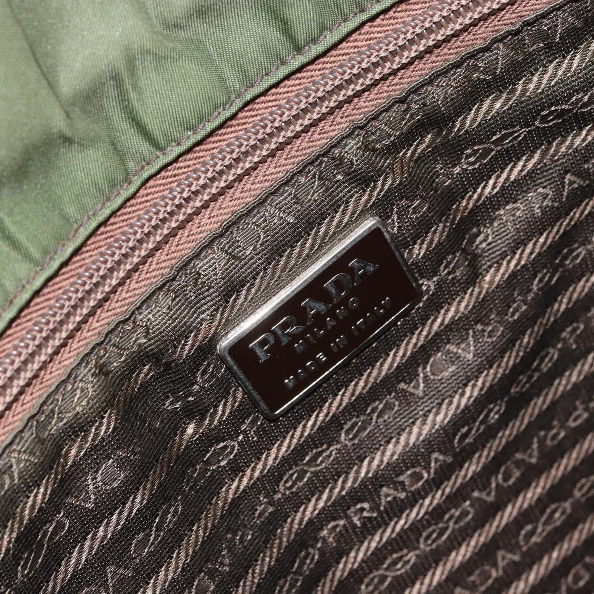 PRADA Hand Bag Nylon Khaki Silver Auth BA9697