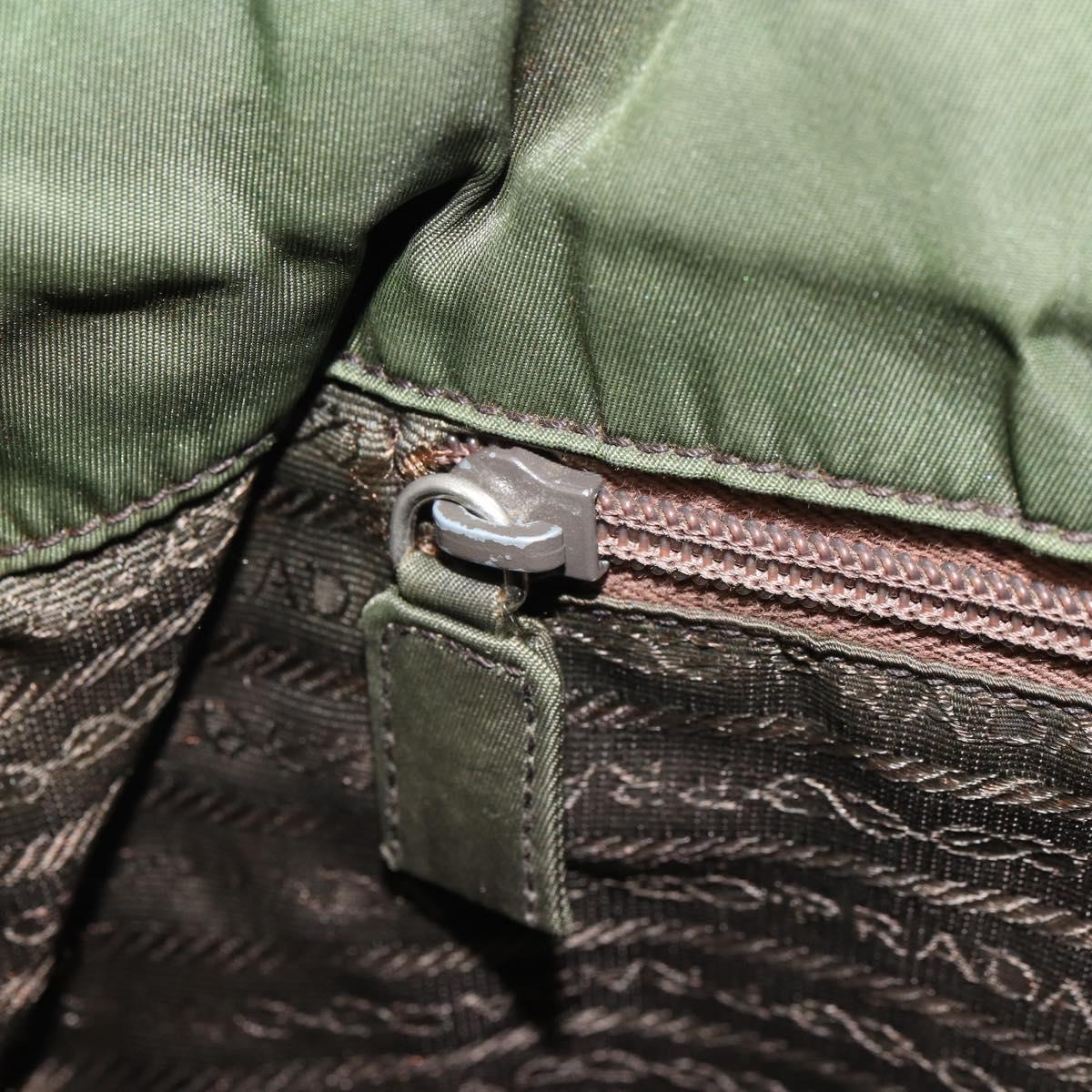 PRADA Hand Bag Nylon Khaki Silver Auth BA9697
